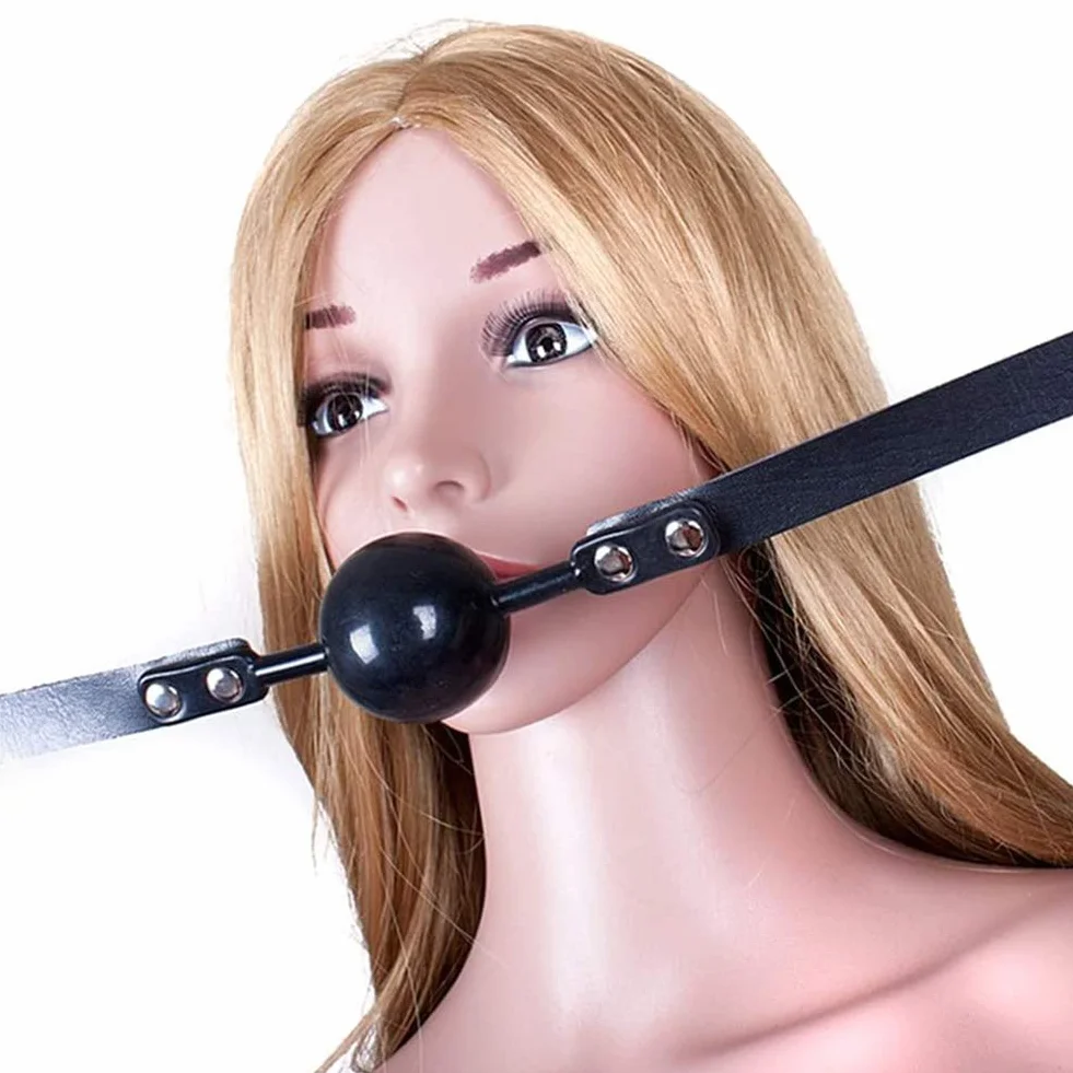 BDSM Knebel con lucchetto in ottone in pelle Band Mouth Gag Ball Bondage Fetish Sex Toy (Nero)