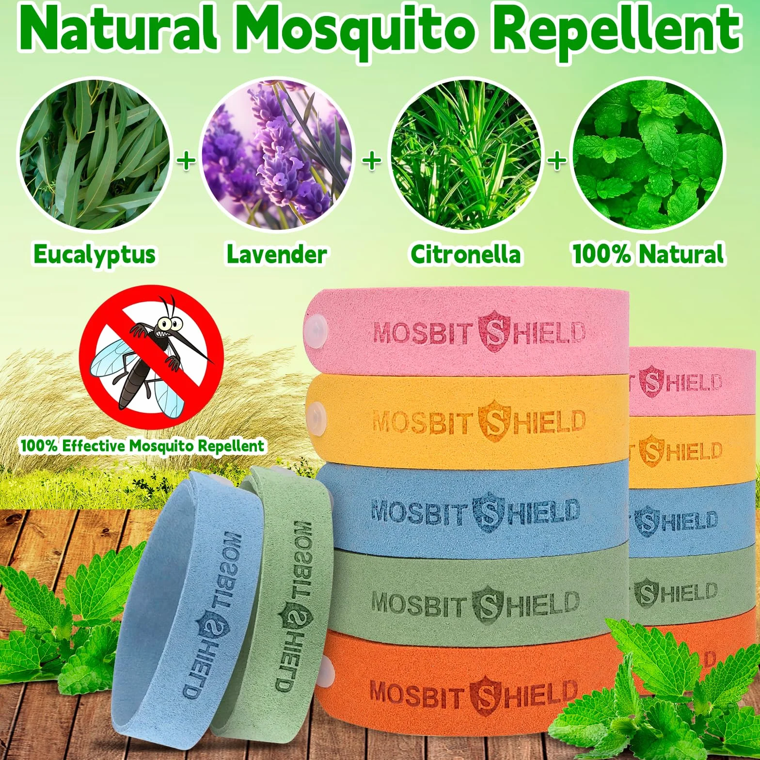 Braccialetto Antizanzare Vibbang 12 Pezzi Repellente Naturale Regolabile per Bambini Adulti Campeggio 5 Colori