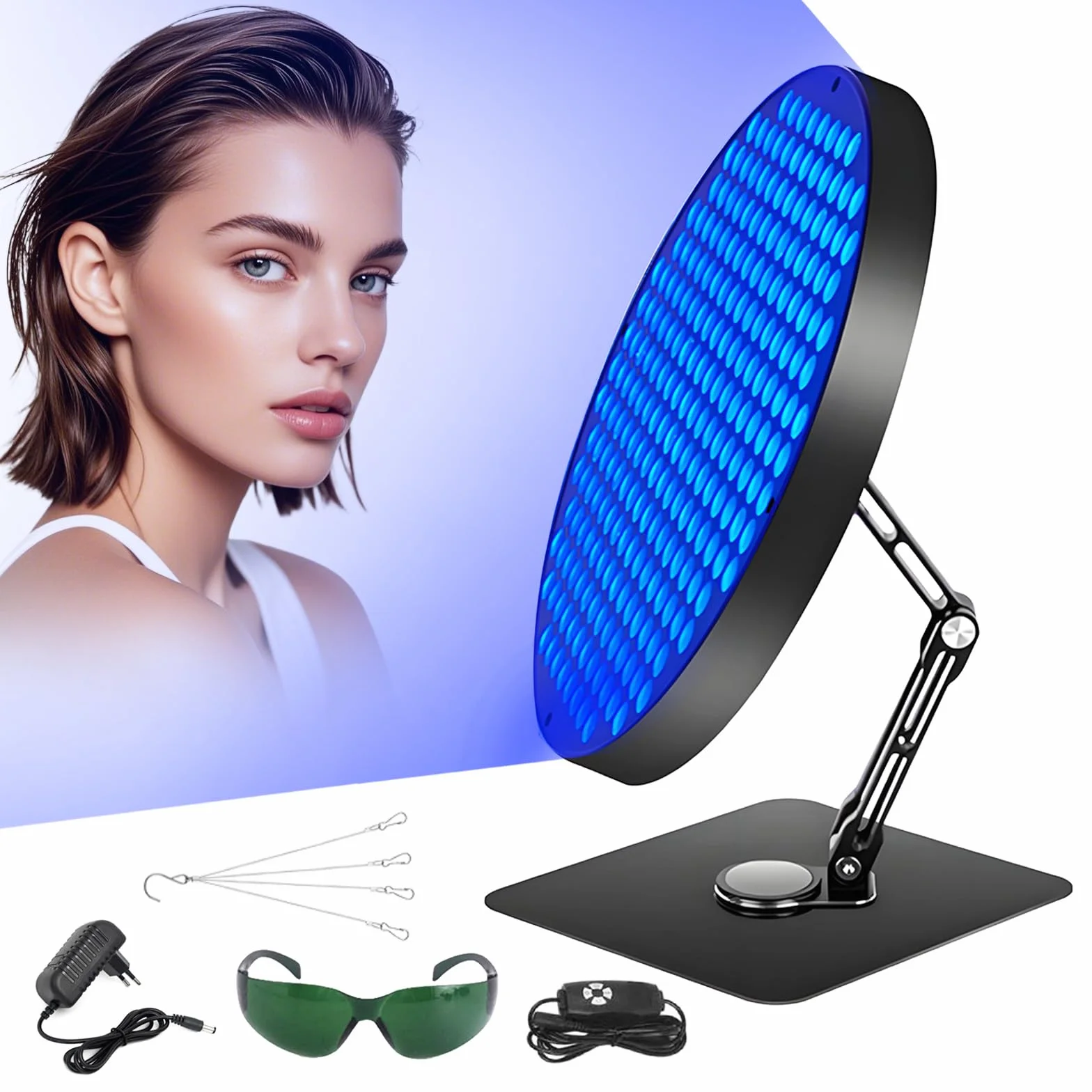 Solarium per la Casa, Lampada Abbronzante Viso 50W 250 LED 460 NM Temporizzato con Supporto e Occhiali