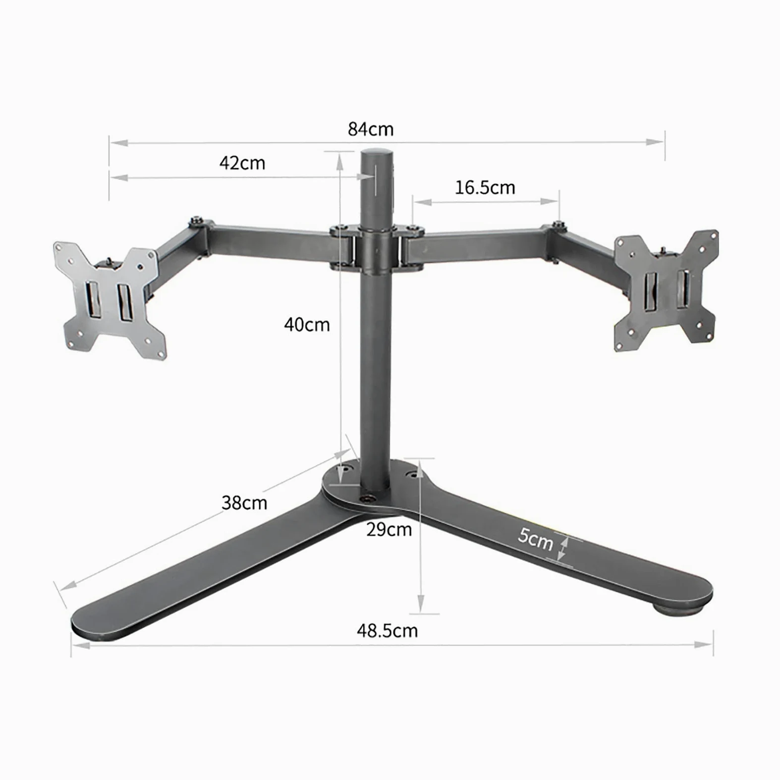 Supporto da Tavolo per TV/Monitor A Doppio Schermo, Supporto TV con Sistema di Rotazione A Tre Assi, Base da Tavolo Regolabile in Altezza Adatta A TV da 14 A 27 Pollici, 40 Cm