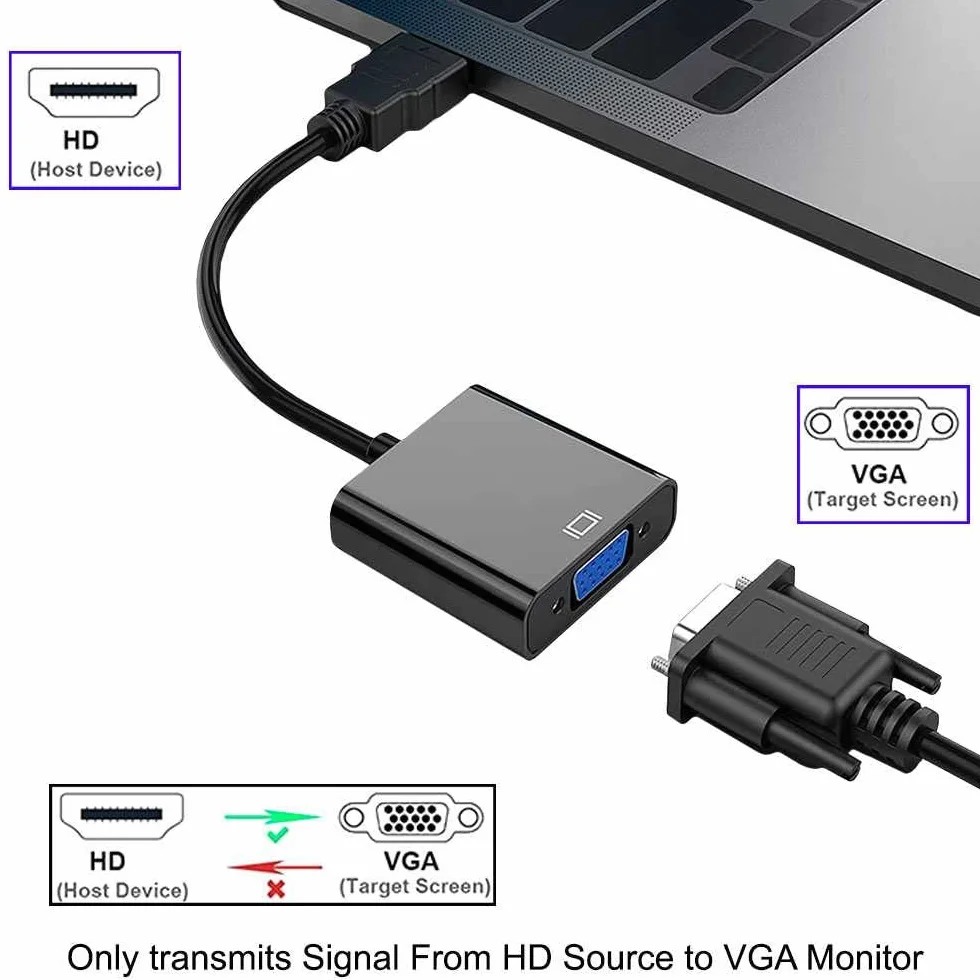 Ociodual Cavo Adattatore da HDMI Maschio a VGA Femmina Placcata Oro Nero per PC Laptop Monitor Cable Convertitore Segnale