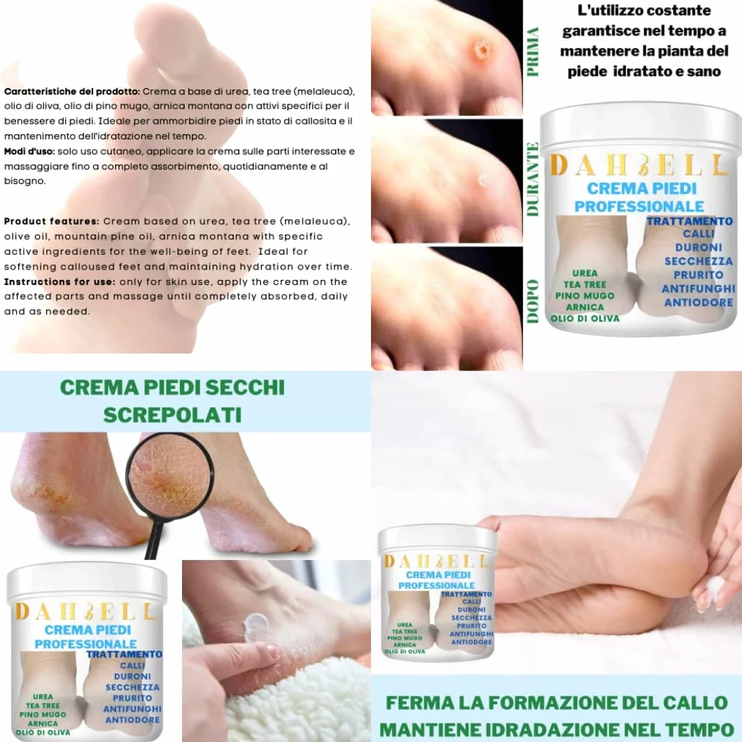 Crema piedi secchi e screpolati con urea extra idratante per rimozione calli e duroni