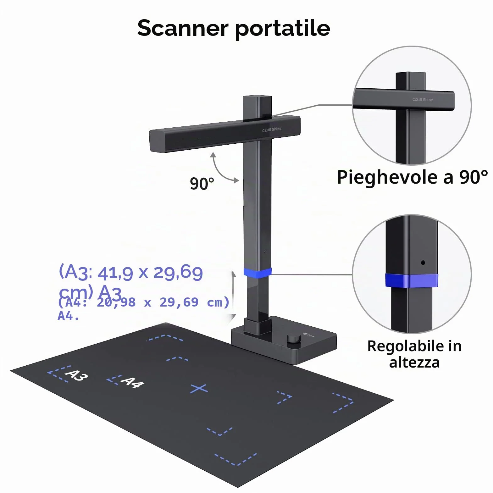 CZUR Shine Ultra Pro Scanner 20MP 320-440 dpi Portatile Documenti A3 A4 A5 OCR Multilingue