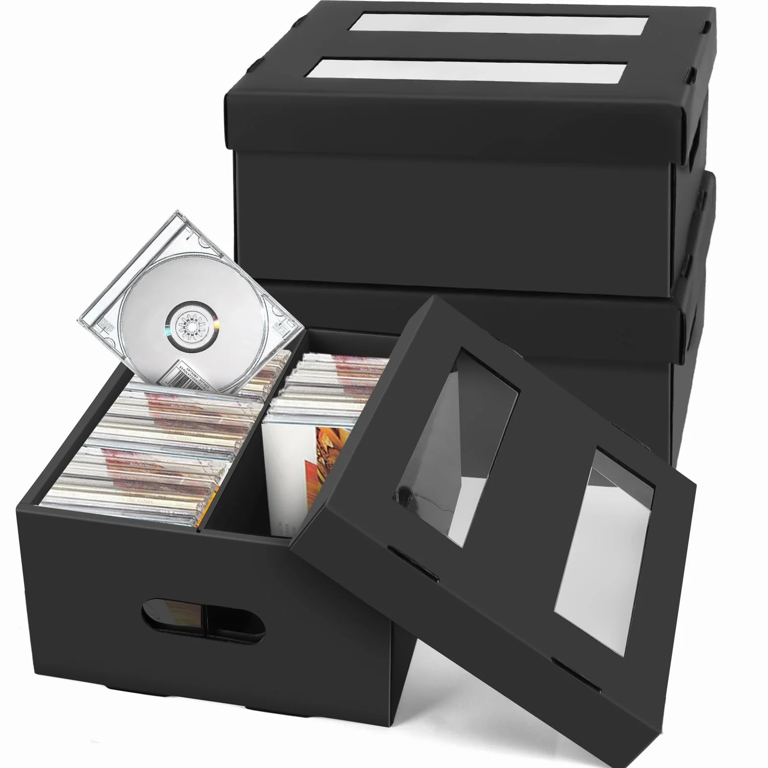 AOBOPLE Set di 3 scatole di immagazzinaggio CD a 2 scomparti con lucernario trasparente, archiviazione DVD può contenere 990 CD tascabili/360 custodie sottili/180 custodie Jewel