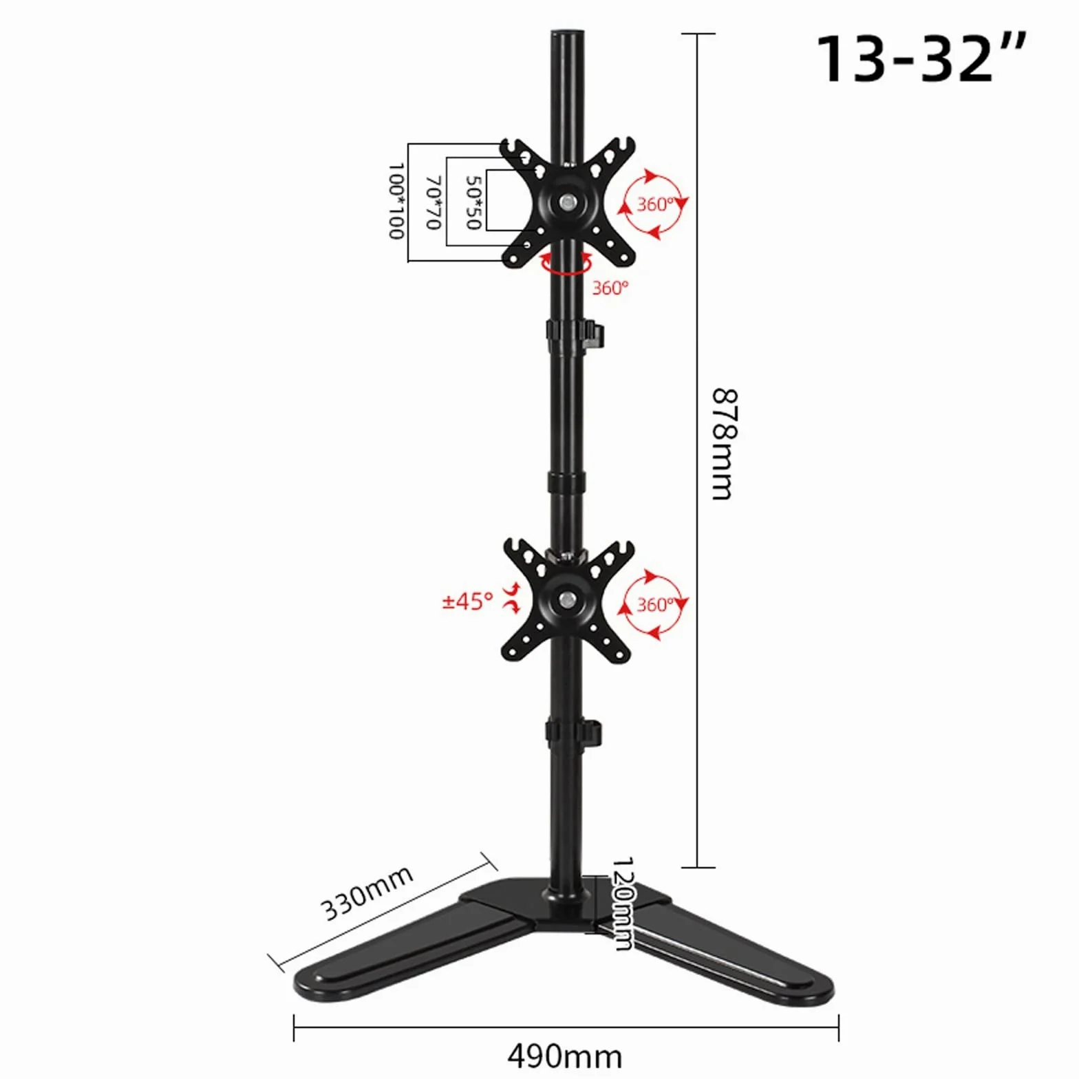 Supporto Doppio per Monitor, Supporto da Scrivania Autoportante per 2 Schermi Fino A 32 Pollici, con Altezza Regolabile, Girevole, Inclinabile E Ruotabile.