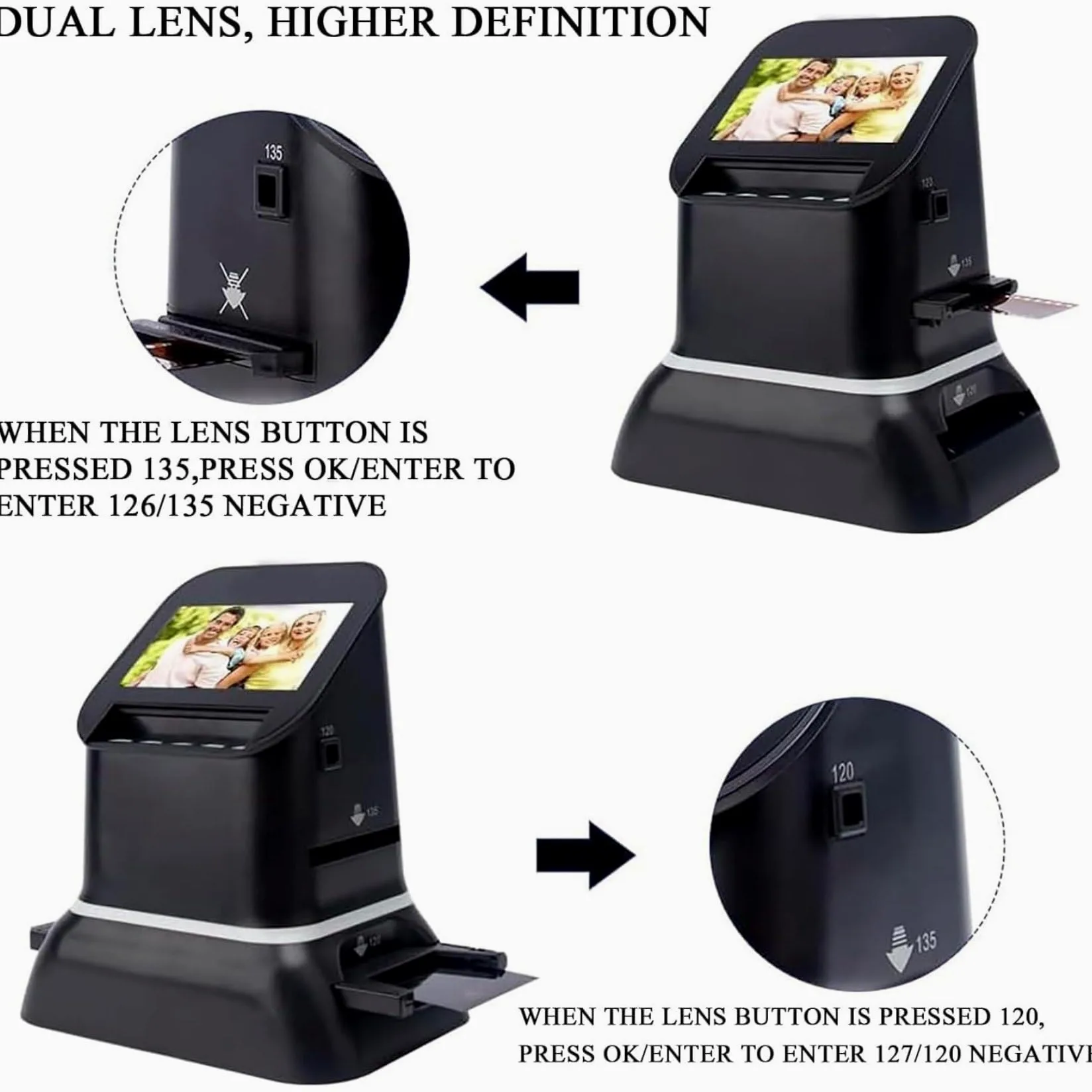 120 126 127 135 Scanner per Pellicole, Scanner per Pellicole E Diapositive da 22 MP Scanner per Negativi Scanner per Diapositive Visualizzatore di Diapositive con Schermo LCD da 4,3 Pollici