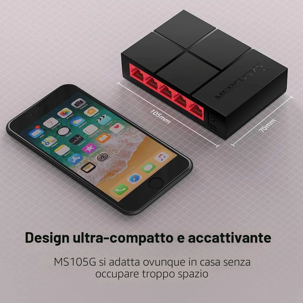 Mercusys MS105G Switch Ethernet 5 Porte Gigabit, Sdoppiatore Ethernet, Auto-Negotiation, Auto MDI/MDIX Switching, Plug & Play, MAC Address Learning, Ideale per la Casa e il Ufficio