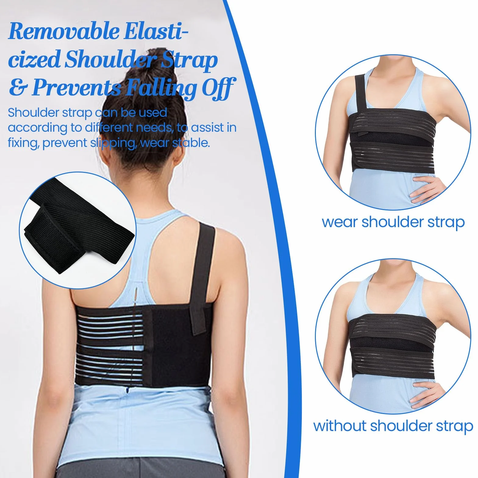 Fascia a Coste Rotte Unisex, Tutore Elastico Traspirante per Costole Rotte, Supporto Sterno - Nero 80-115cm