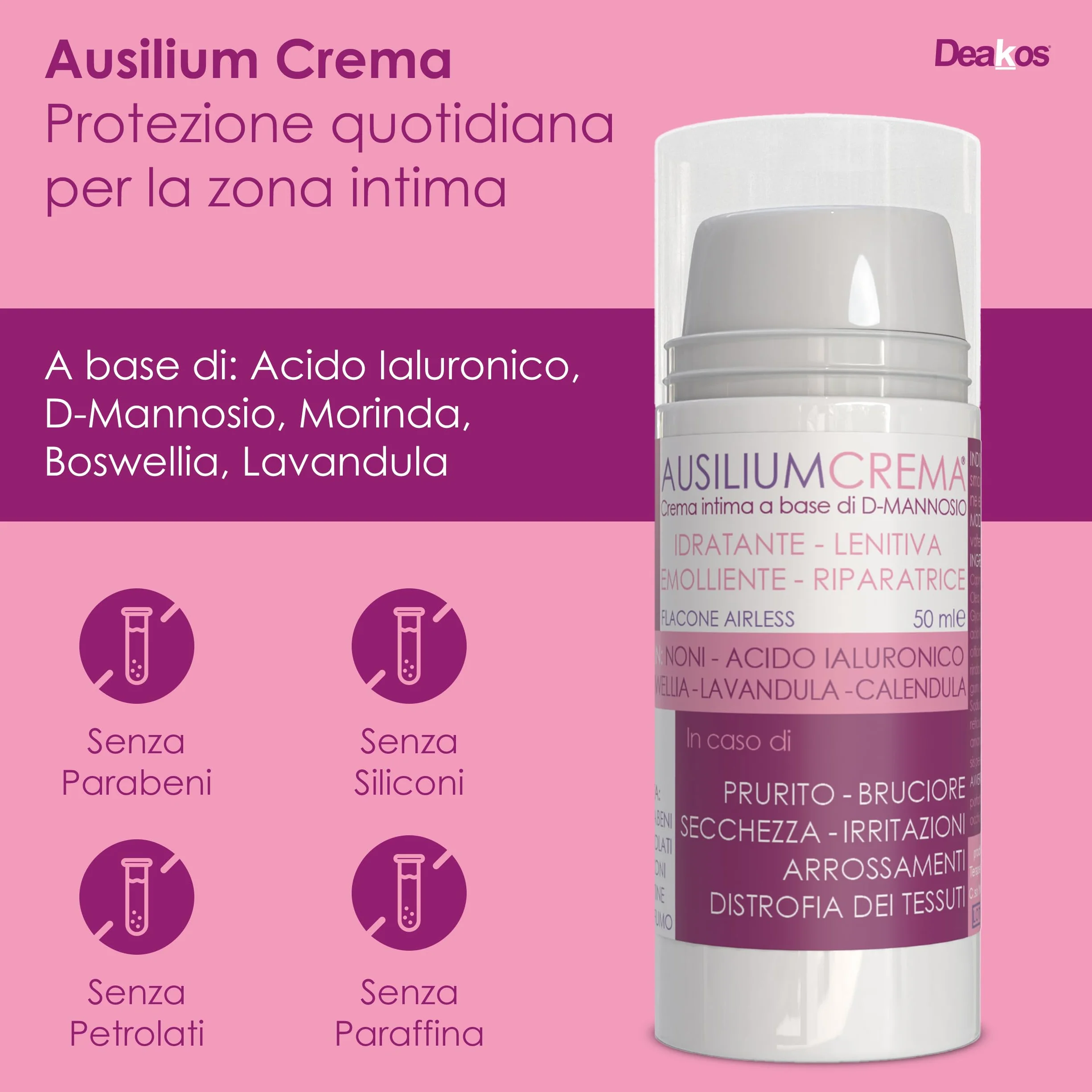 Deakos Ausilium Crema 50ml - Crema per Cistite e Benessere Intimo - Con D-Mannosio e Acido Ialuronico