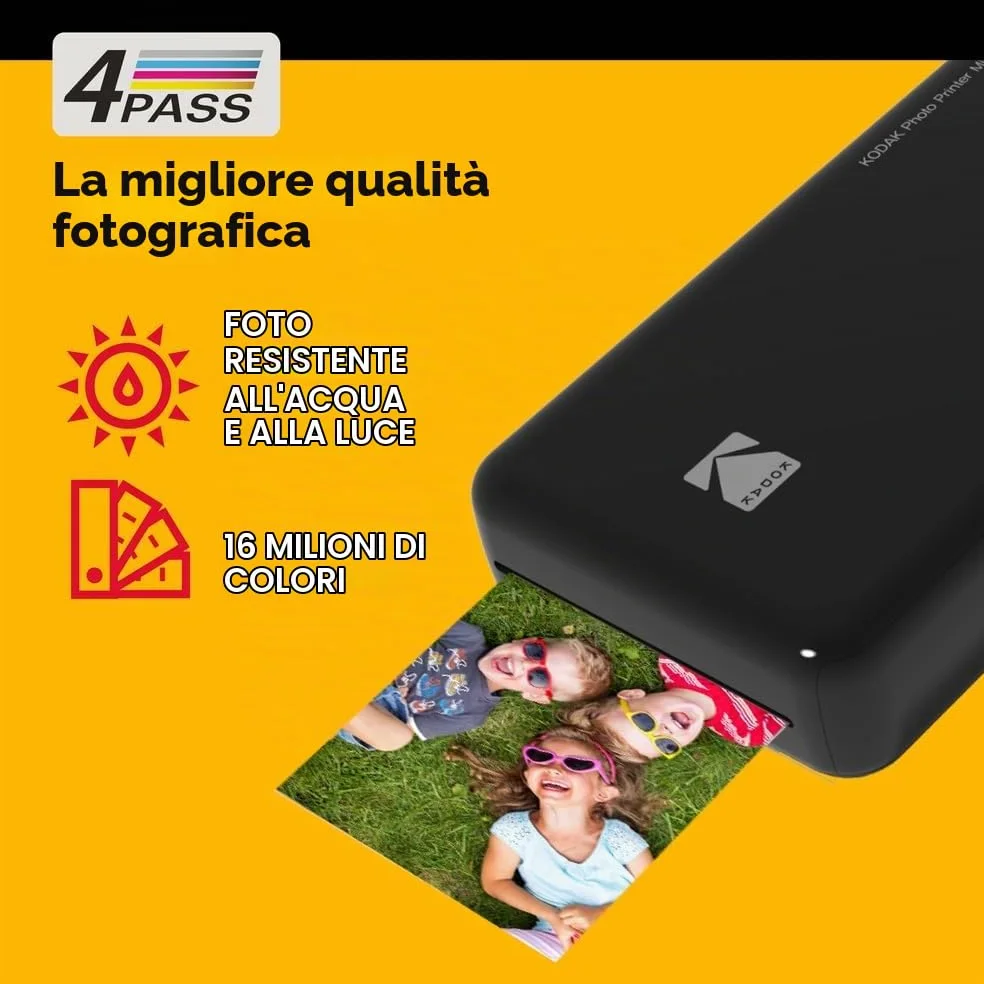 Kodak – Stampante fotografica Mini 2 HD, istantanea, senza fili e mobile con tecnologia di stampa brevettata 4Pass, compatibile con iOS e Android, nera