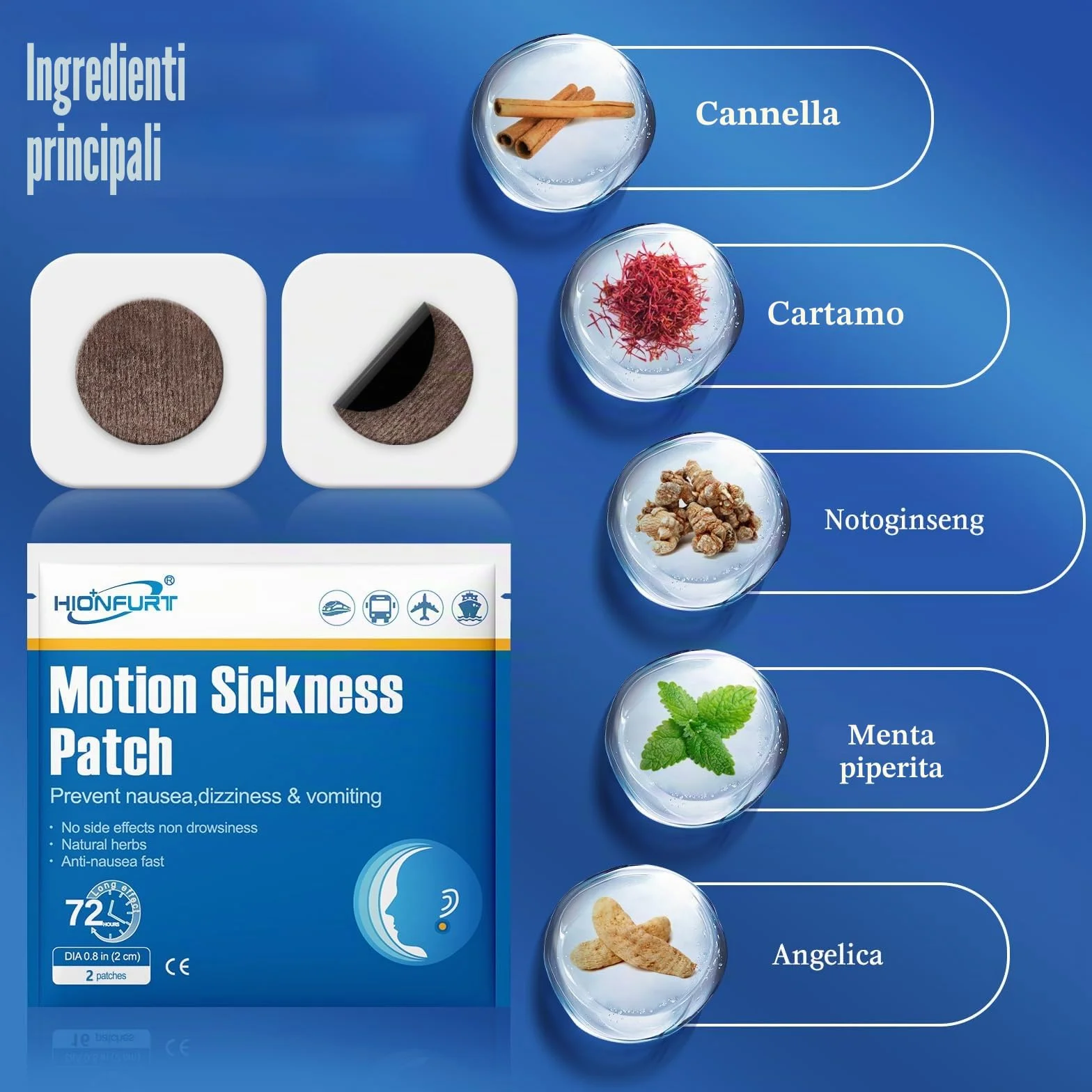 Cerotti per il Mal di Movimento 32 Pezzi Naturali Senza Odore Forte, Cerotto Antinausea Dietro l'Orecchio con Effetti Rapidi