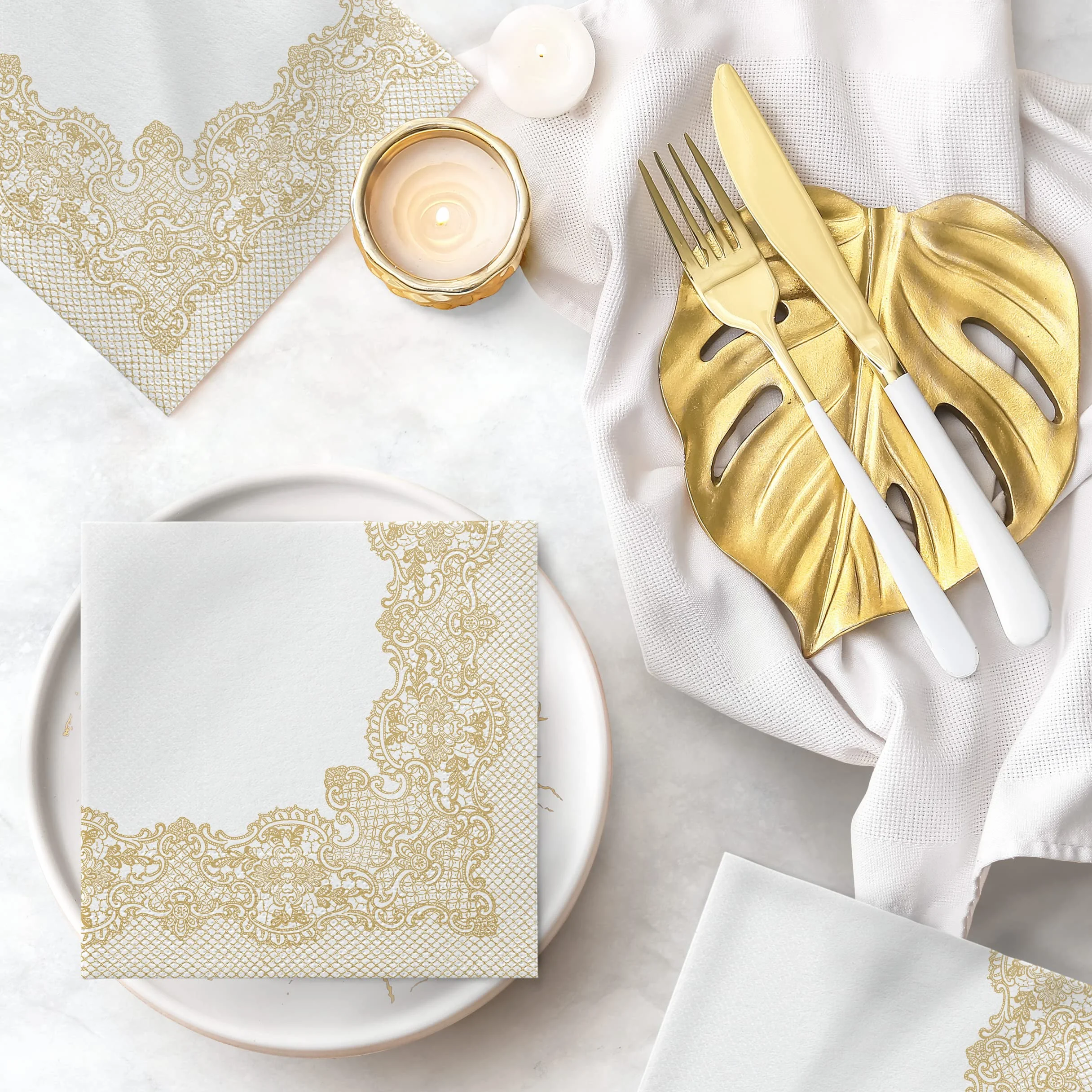 Tovaglioli di Carta Colorati Royal Lace 33x33 cm 20 Pezzi 3 Veli Oro