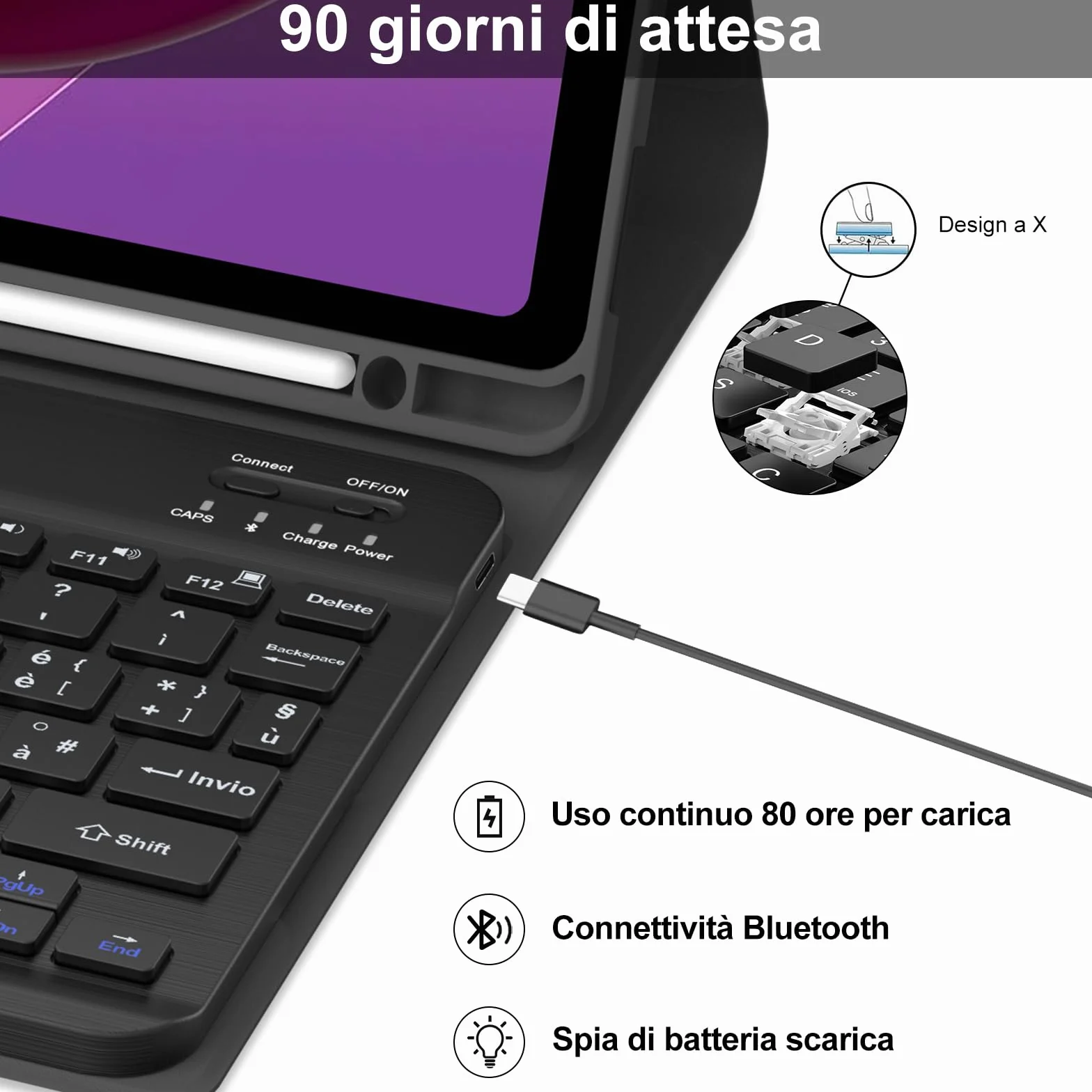 IVEOPPE Tastiera per Lenovo Tab M11 11" 2024, Cover Tastiera Layout Italiano Wireless Bluetooth per Lenovo Tab M11 11" 2024 (TB330FU/TB330XU),Nero