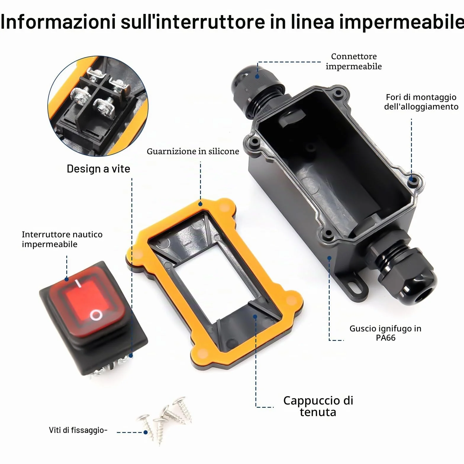 IP67 Interruttore impermeabile Binghe 12-24V 30A Interruttore impermeabile in linea con LED Rosso Interruttore in linea impermeabile per Apparecchiature Meccaniche/Uso esterno/utensili elettrici