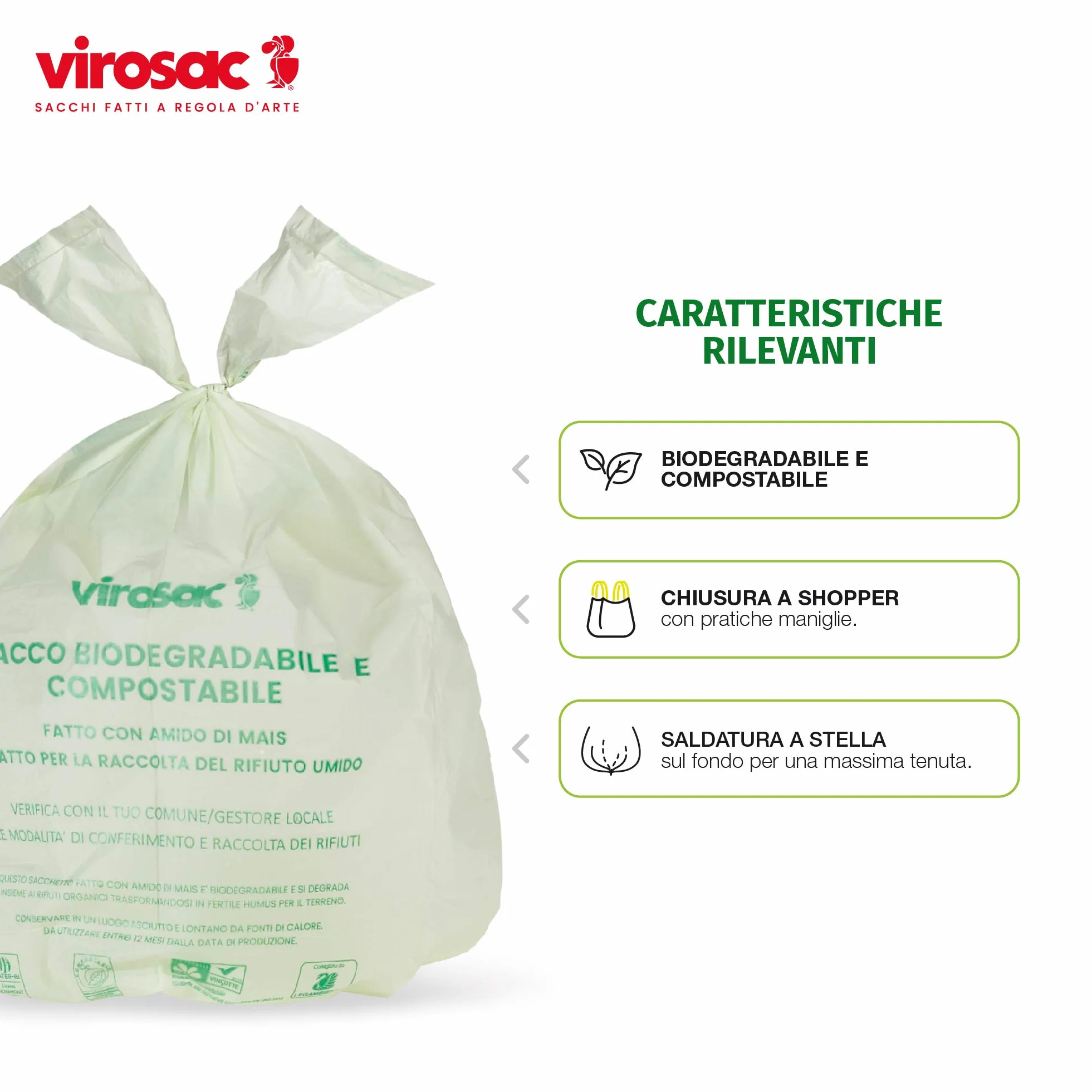 Virosac Proxsac Bio Sacchetti Per Rifiuti Biodegradabili 45x60 Bretelle 45pz