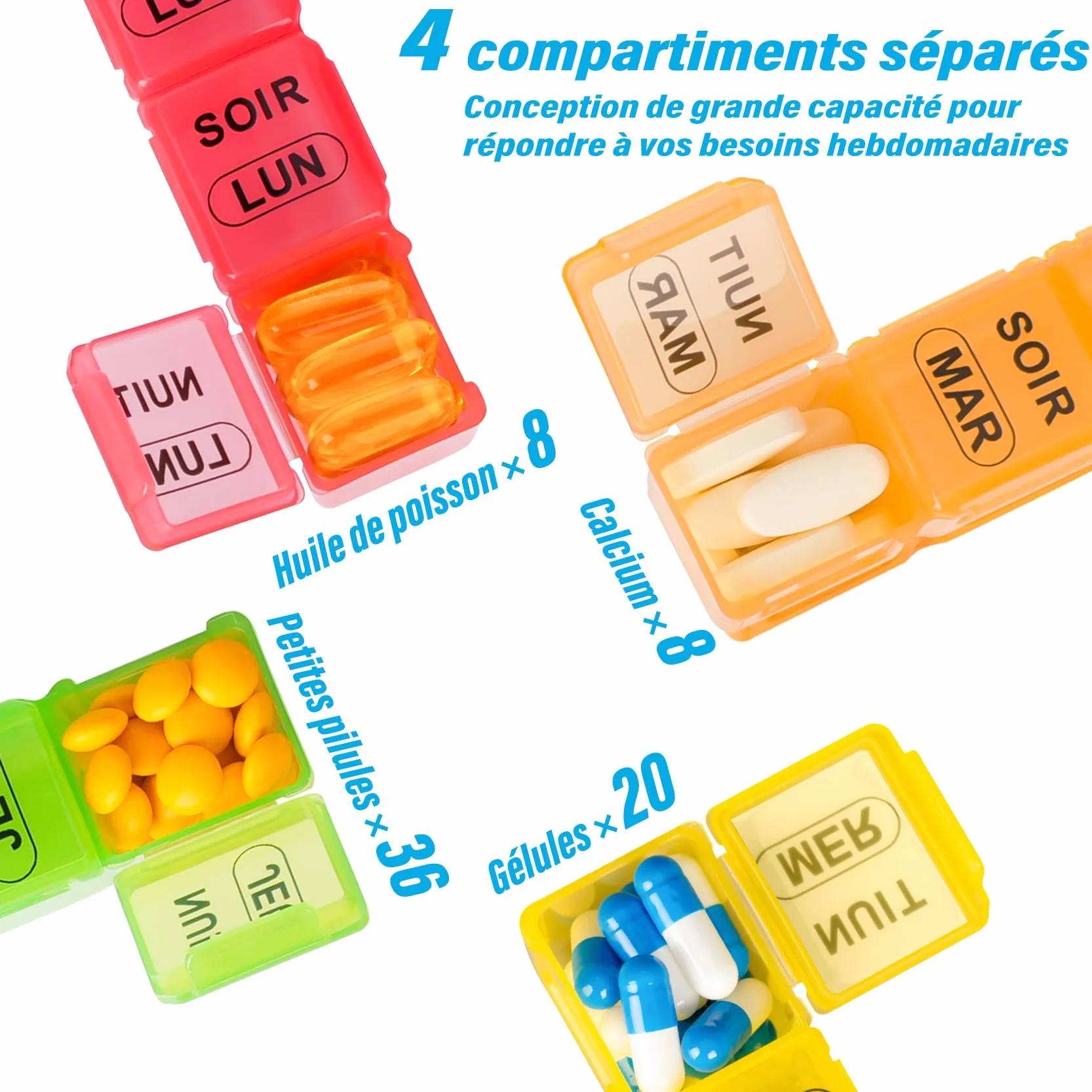 Dossett Contenitore per pillole XL 7 giorni 28 scomparti organizer settimanale