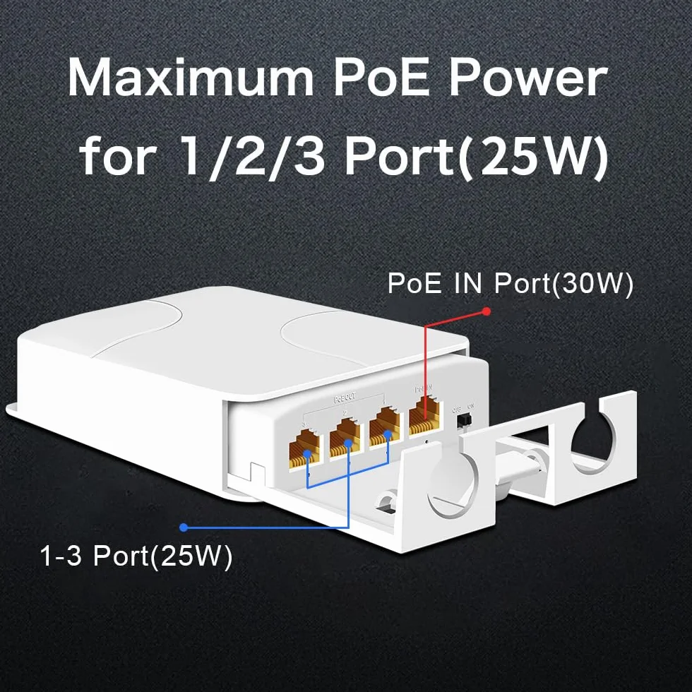 Estensore PoE Gigabit per esterni, 1 in 3 out PoE+ Extender con 1000 Mbps, uscita fino a 24 W di potenza in 30W-IEEE802.3af/at, impermeabile IP66, si estende fino a 100 m, Plug & Play