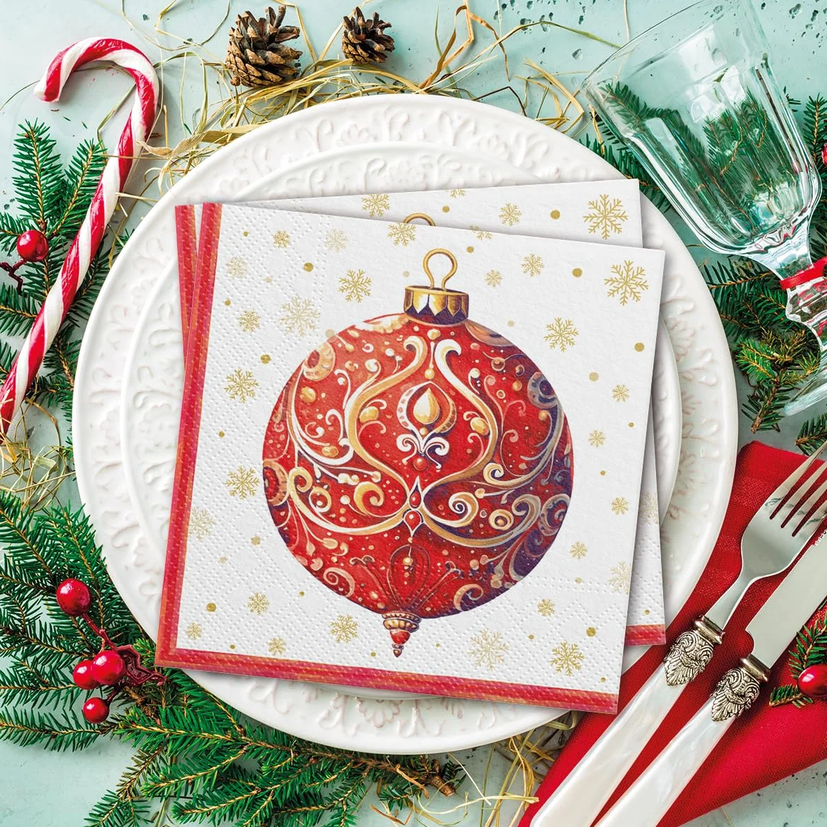 PAW Tovaglioli di Carta Natale 33 x 33 cm 20 Pezzi 3 Veli Rosso Natale
