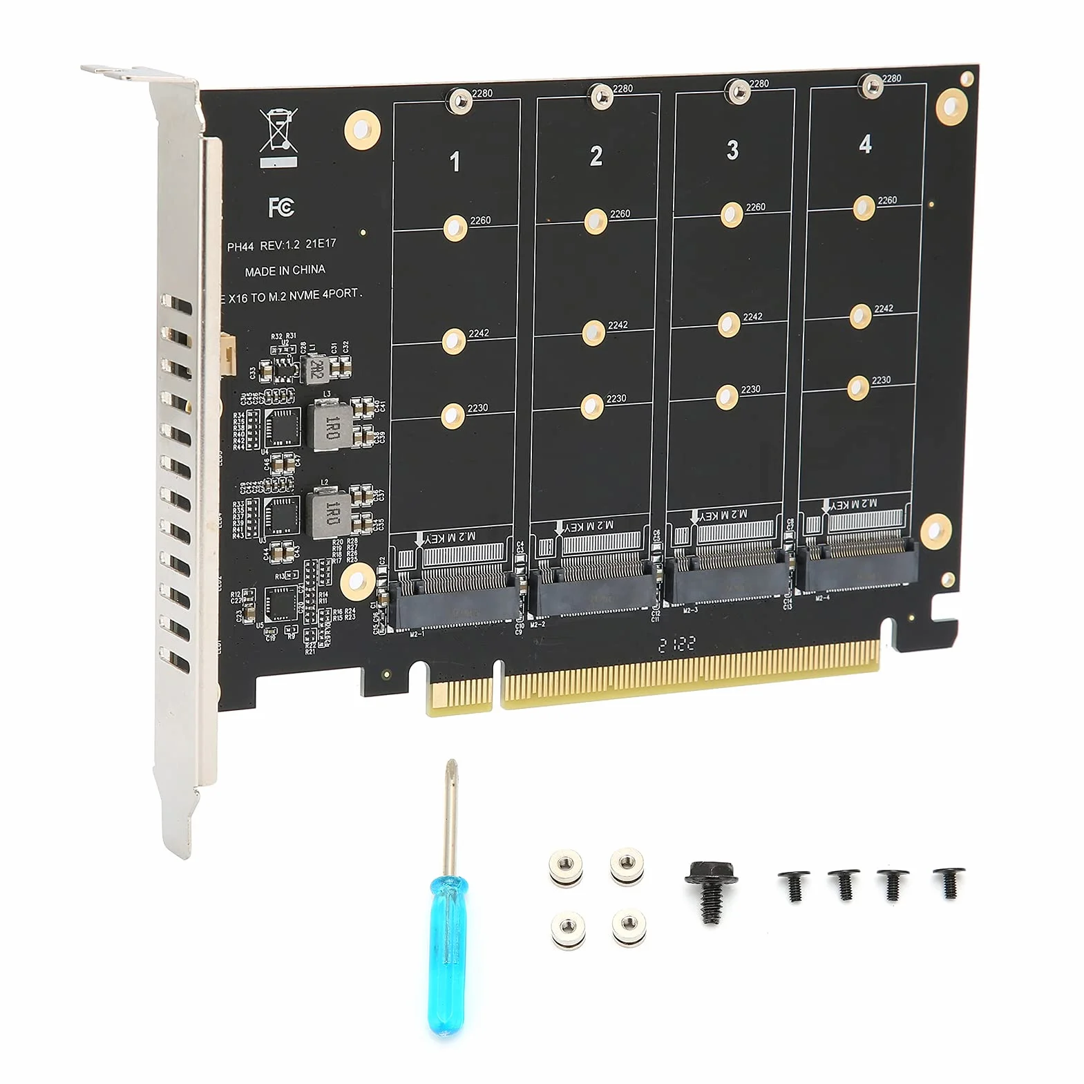 Akozon Scheda di Espansione M.2, Scheda Adattatore 4 Porte M.2 Nvme SSD Nvme Adattatore Convertitore Disco Rigido Lettore Espansione PCIE a PCIE X16 Chiave M