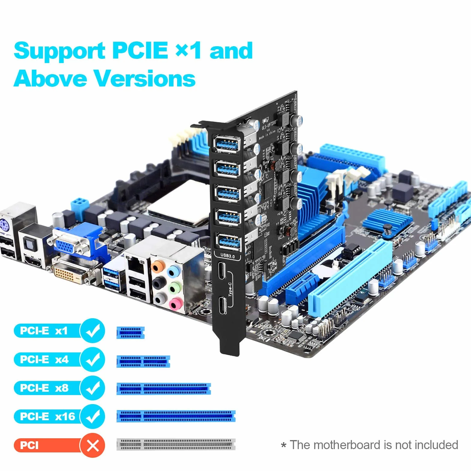 Adattatore PCI-E a 7 porte Tipo C (2), Tipo A (5) Hub USB 3.0 con scheda di espansione interna PCI Express per Windows Mac Linux
