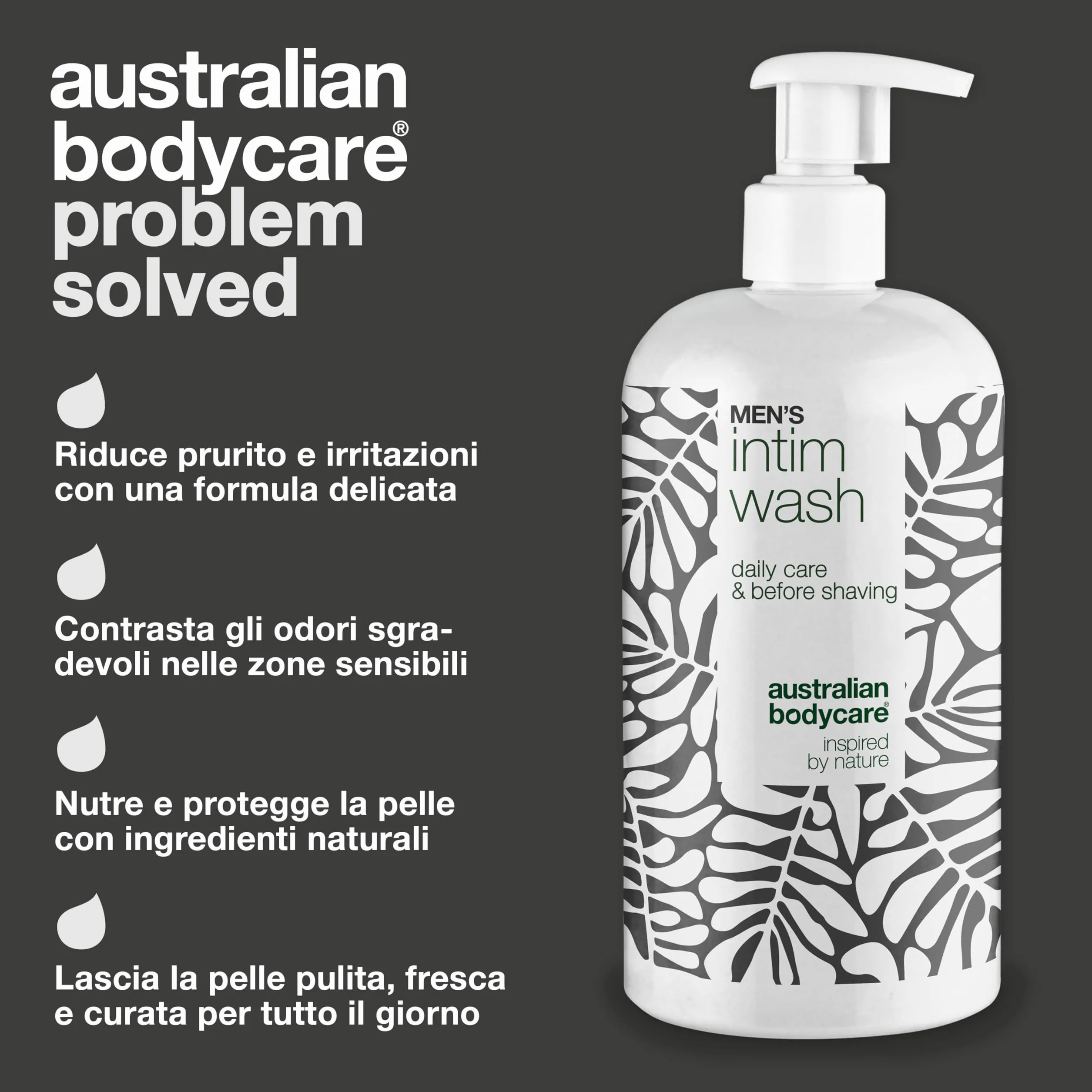 Gel detergente intimo per uomini 500ml contro irritazioni prurito odori con 4-terpineolo olio di tè e glicerina