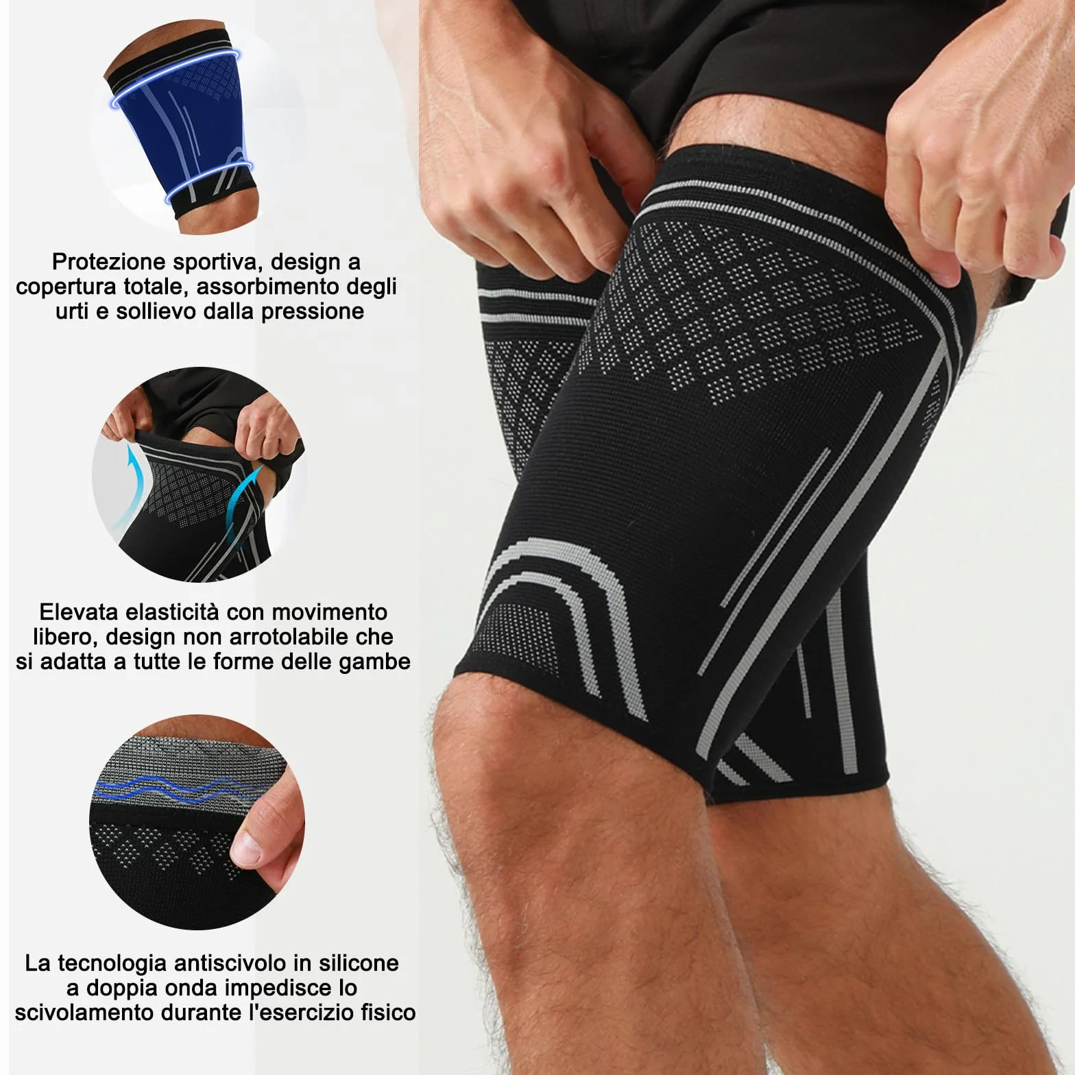 NuCamper Fascia Elastica Coscia Compressione, Supporto Cosciera Sportiva per Uomo e Donne, Tutore Quadricipite Bicipite Femorale Antiscivolo