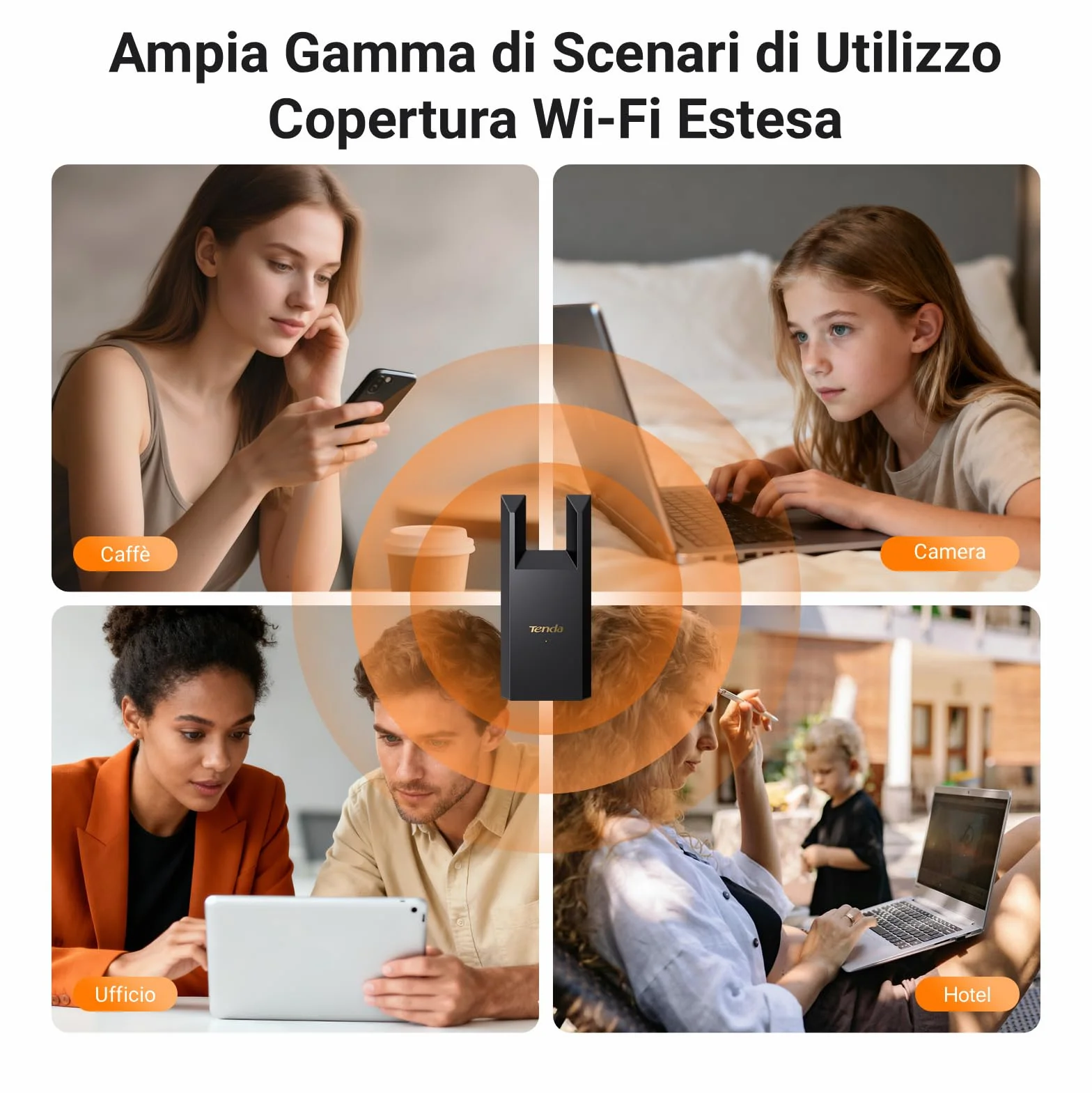 Tenda Ripetitore WiFi Extender e Access Point, Velocità Single Band 300Mbps, Porta Ethernet, Copertura fino a 120 m², Compatibile con i principali modem router WiFi, Nero(R10)