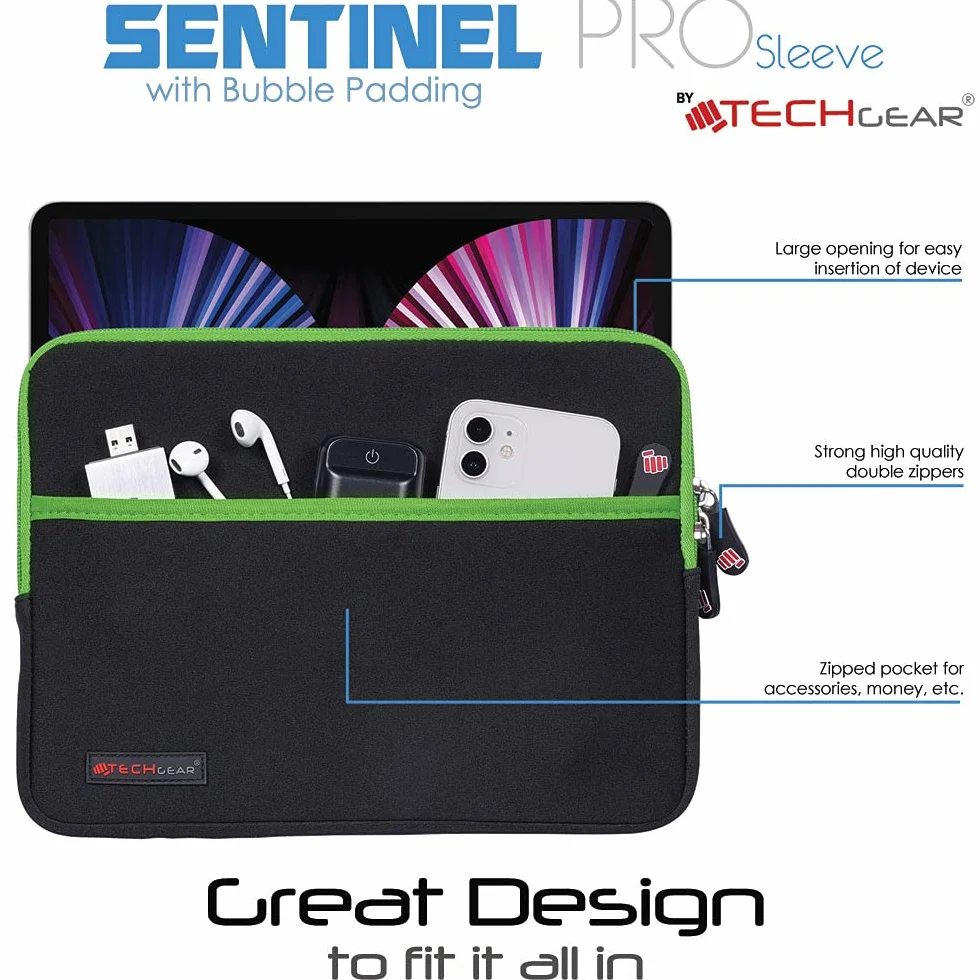 TECHGEAR Custodia Cover - Copertina protettiva manicotto in neoprene Sottile con interno antiurto bolle per il nuovo iPad Air 2019, Apple iPad 9.7", iPad Pro 11", iPad Pro 10.5", Air 2, iPad 4 - Verde