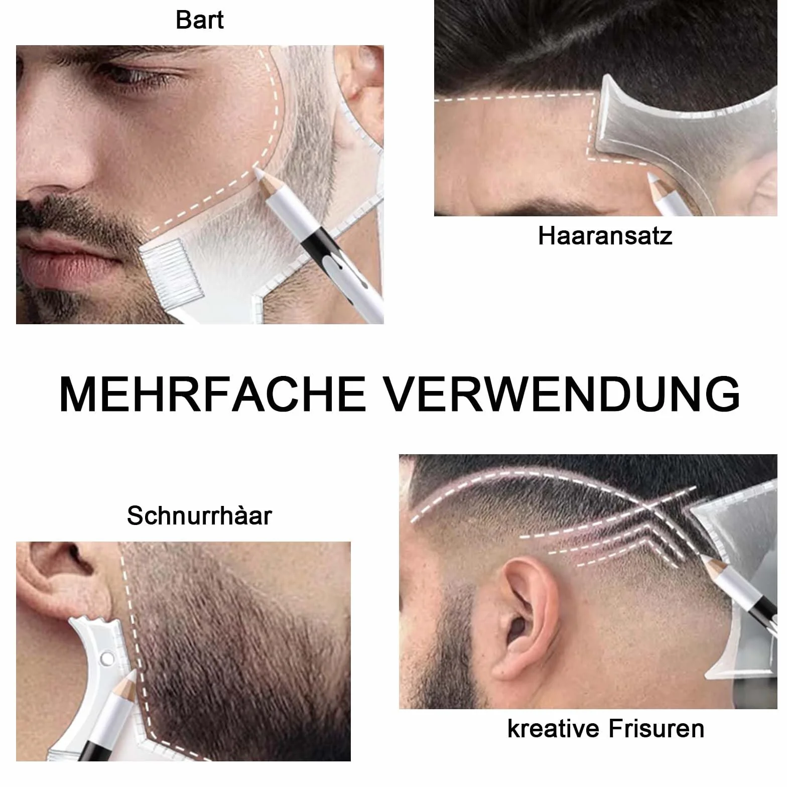 Pennarello da parrucchiere bianco per allineare capelli e barba con temperamatite righello pennello