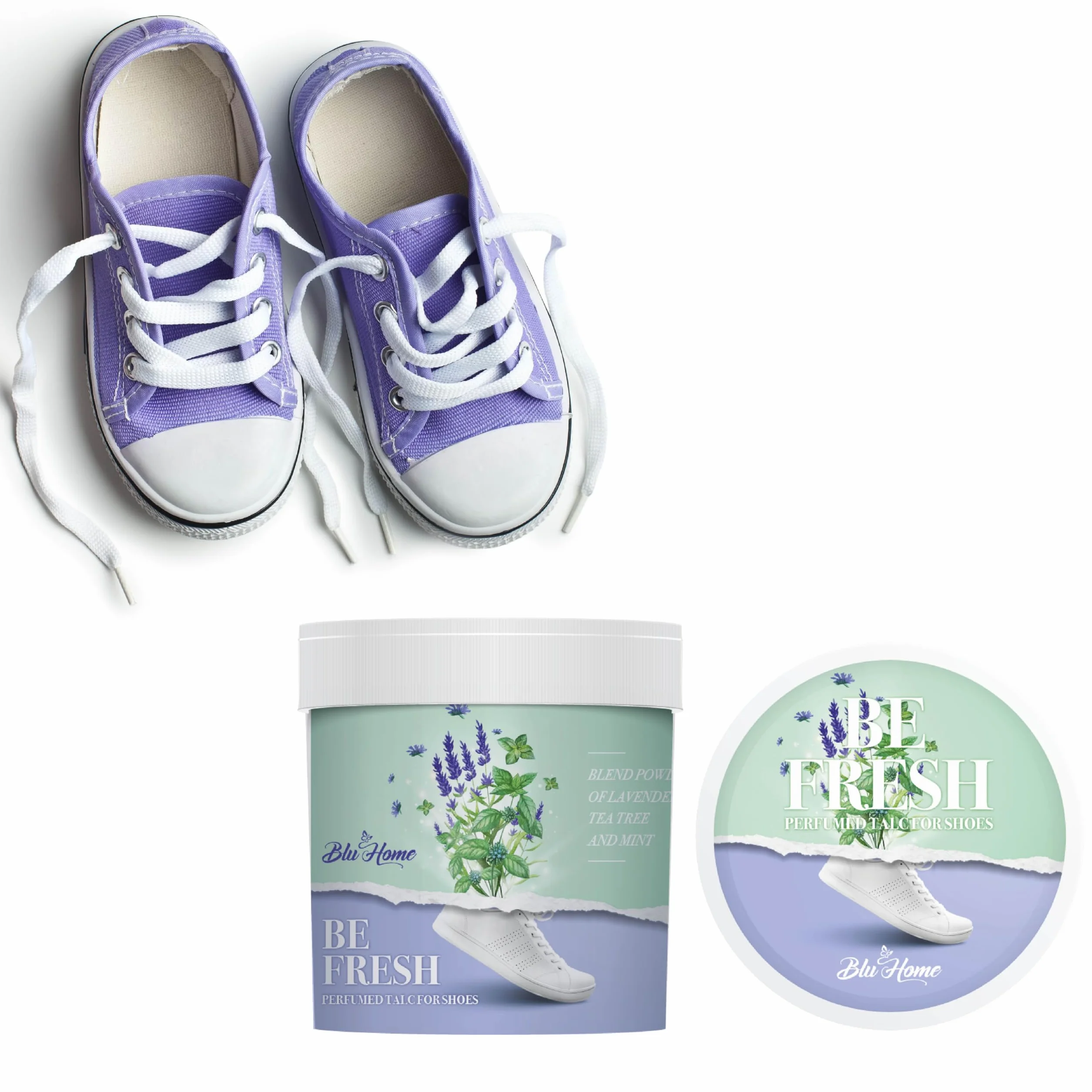 Blu Home BE FRESH Talco Elimina Odori per Scarpe Profuma Scarpe con Oli Essenziali 100% Naturali 100 g