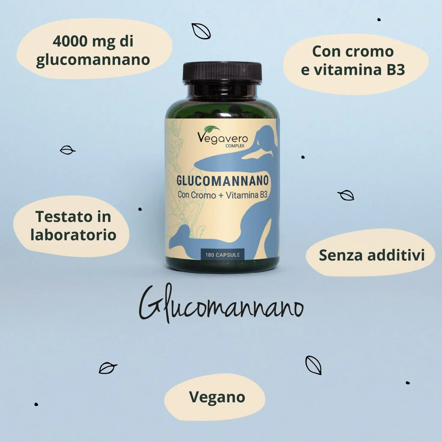 Glucomannano Complex Forte Alto Dosaggio Vegavero® z Witaminą B3 i Chromem