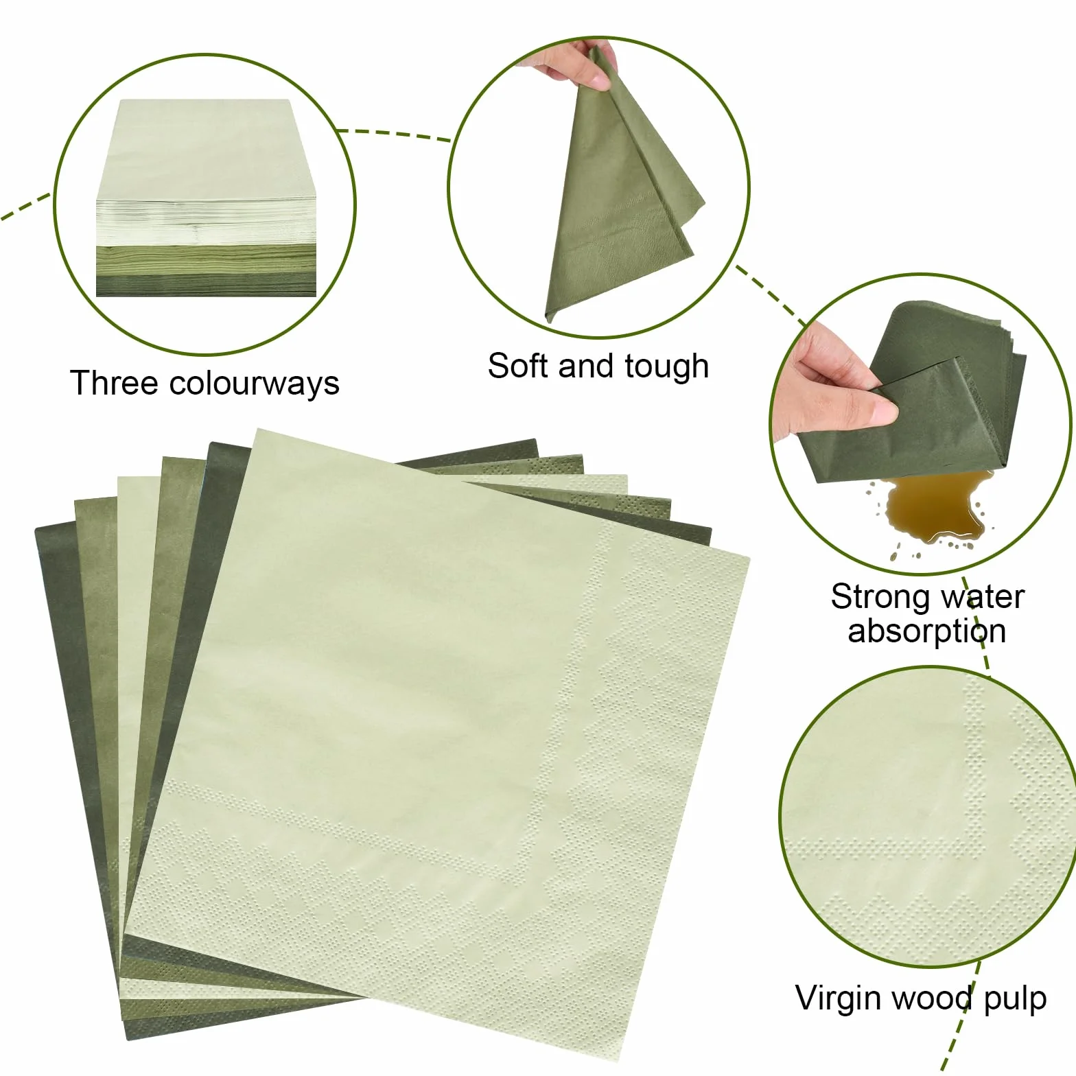 Tovaglioli di carta verde 33 x 33 cm quadrati per feste matrimoni