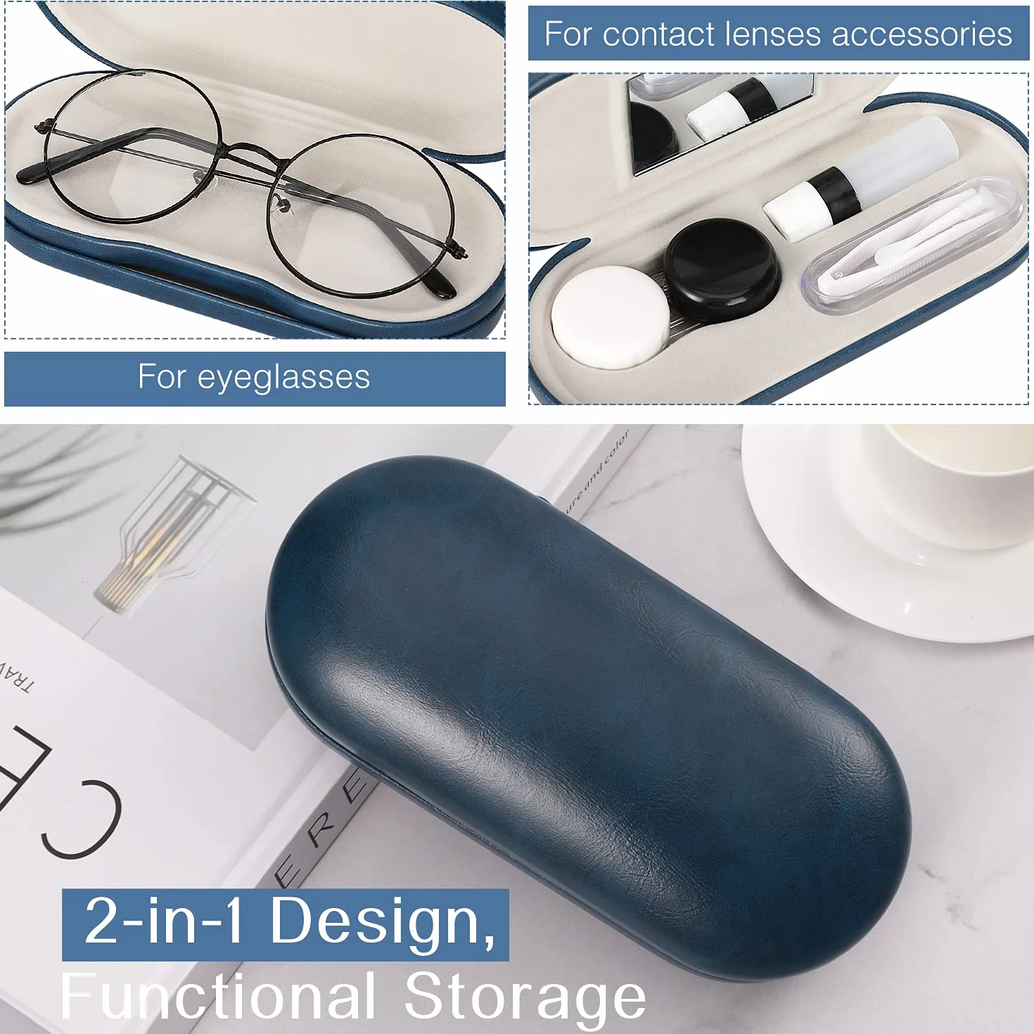 MoKo Custodia Occhiali in Pelle con 2 Scompartimenti, Chiusura a Cerniera, 15 x 7,4 x 1,97 cm, Universale per Occhiali da Sole