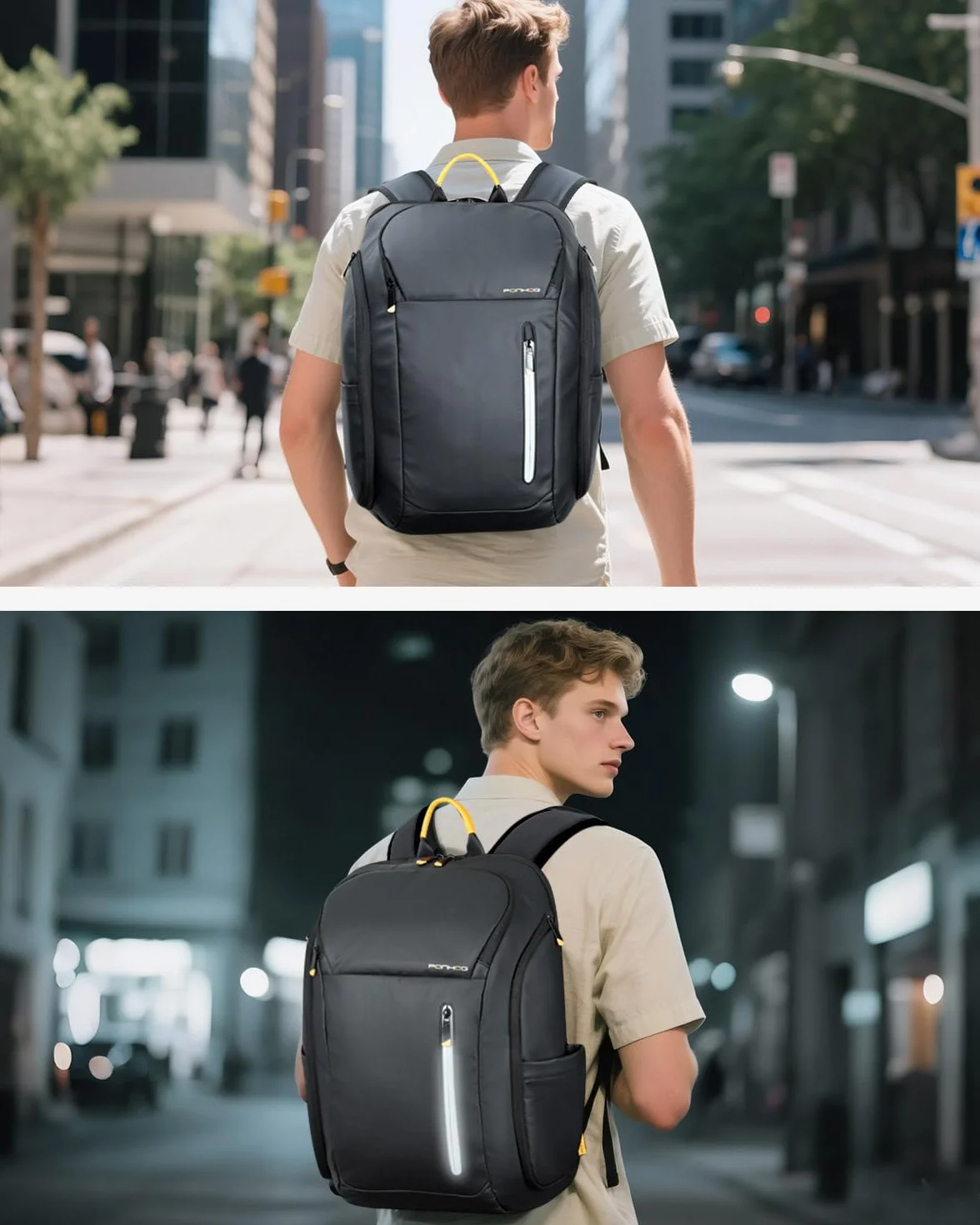 Ponhog Zaino Uomo Porta PC 17 Pollici - Zaino da Viaggio 900D Idrorepellente, Apertura 180° e Design Antifurto, Capacità 30L, Nero