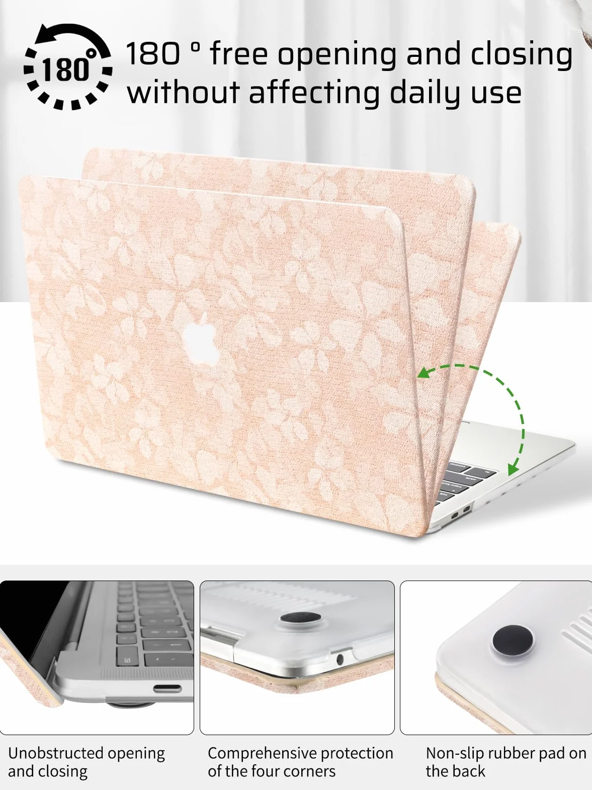 Custodia Compatibile con MacBook Air 13 Pollici 2022 2021 2020-2018 M1 A1932 A2179 M1 A2337 Touch ID Tessuto Cover Plastica Rigid Protettivo Case e Copritastiera (Rosa)
