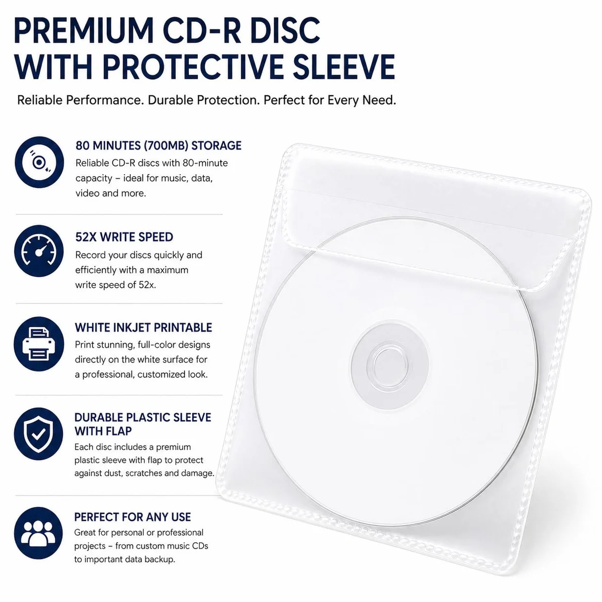 Dragon Trading - 10 dischi CD-R stampabili a getto d'inchiostro, 700 MB, 80 minuti, 52 x vuoti, con superficie stampabile su tutta la superficie, in custodie in plastica trasparente con patta