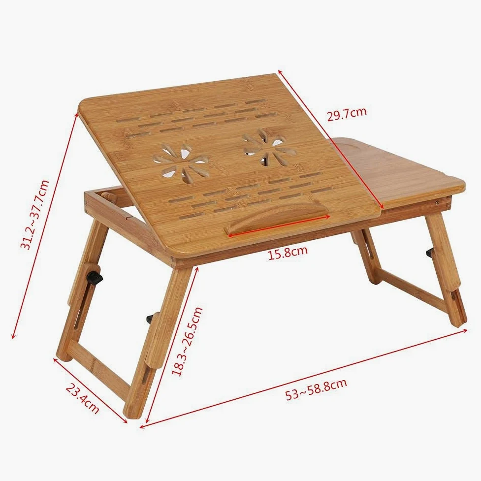 Scrivania per Letto Regolabile in Bambù Portatile con Supporto Antiscivolo Scanalatura per Tazza e Inclinazione Regolabile per Notebook Lettura