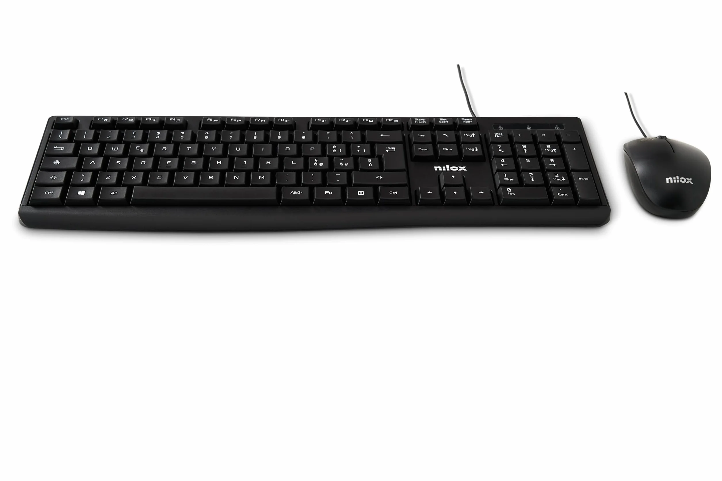Nilox NXKMIT0012, Kit Tastiera e Mouse USB, Tastiera con Layout Italiano, Mouse con Sensore Ottico da 1200 DPI, Compatibile con Windows, Linux, MAC