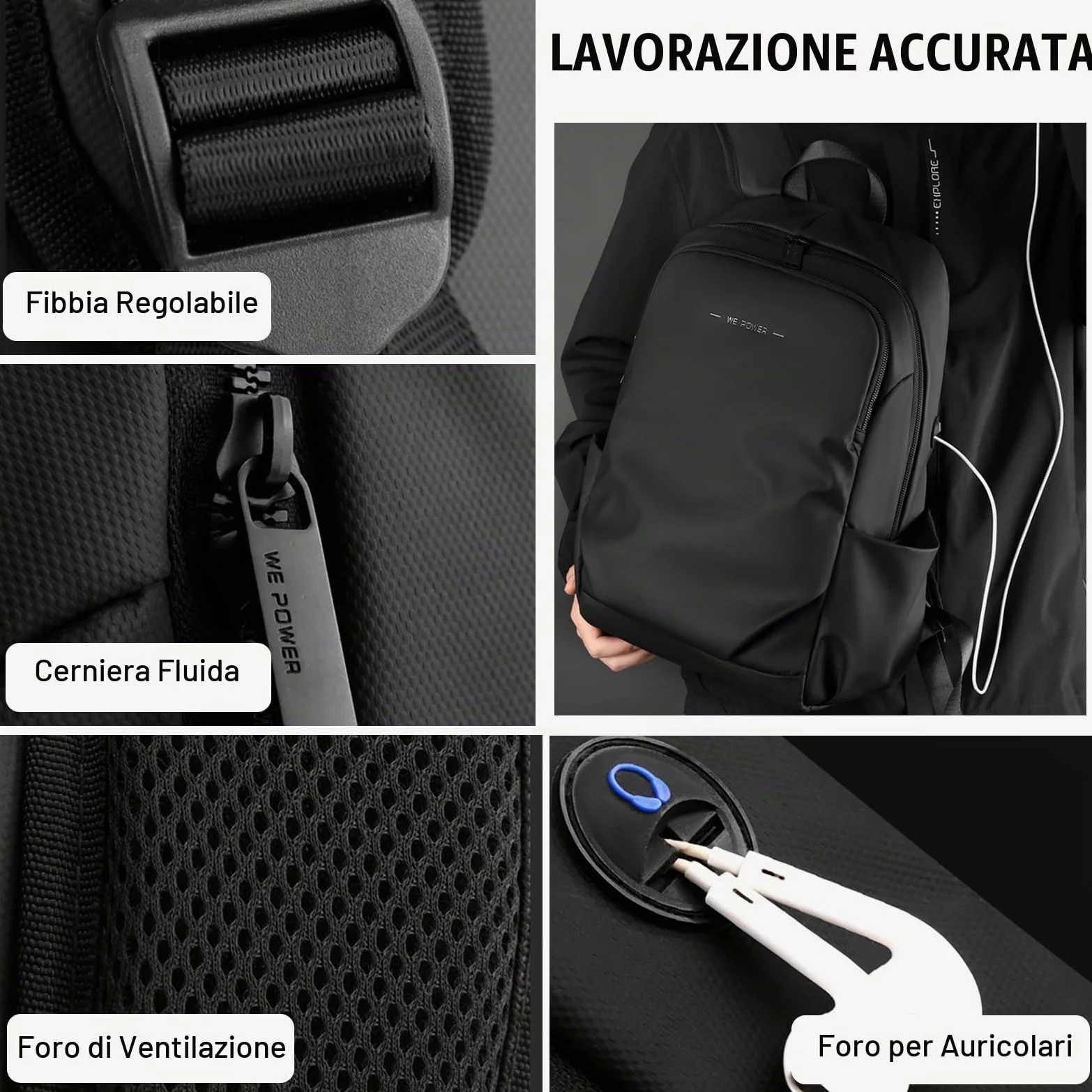 FANDARE Moda Zaino PC Portatili Uomo zaino professionale multiuso borsa a mano Scuola Impermeabile Borsa a tracolla Zaino da viaggio Zaino Laptop Zaino Lavoro Viaggio Zaini con foro per auricolari