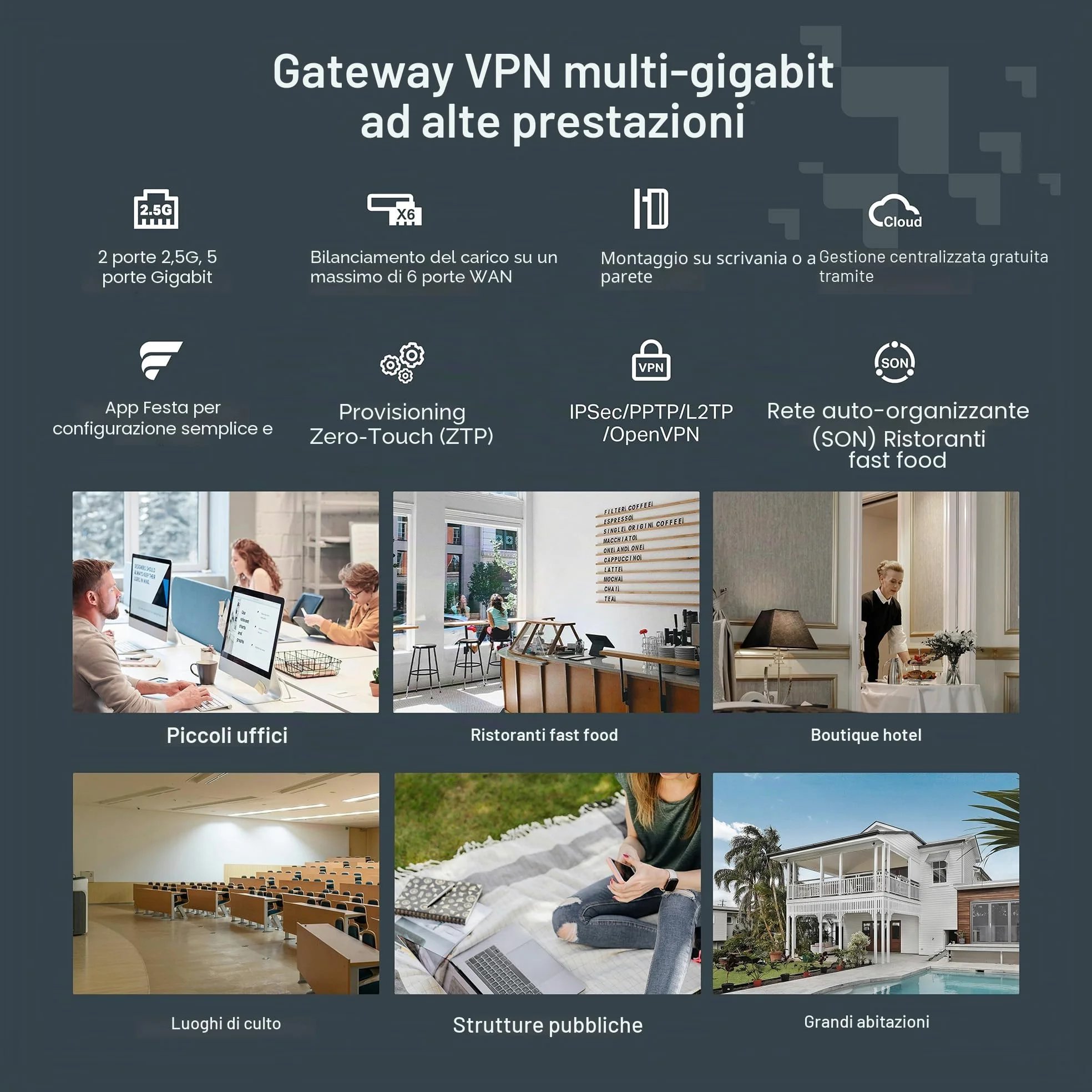 TP-Link Festa FR307-M2 | Gateway router cablato VPN multi-Gigabit | 2 * 2.5G + 5 * Gigabit + 1 * WAN USB | Rete auto-organizzante | Cloud gratuito | Bilanciamento del carico | IPSec/PPTP/L2TP/OpenVPN