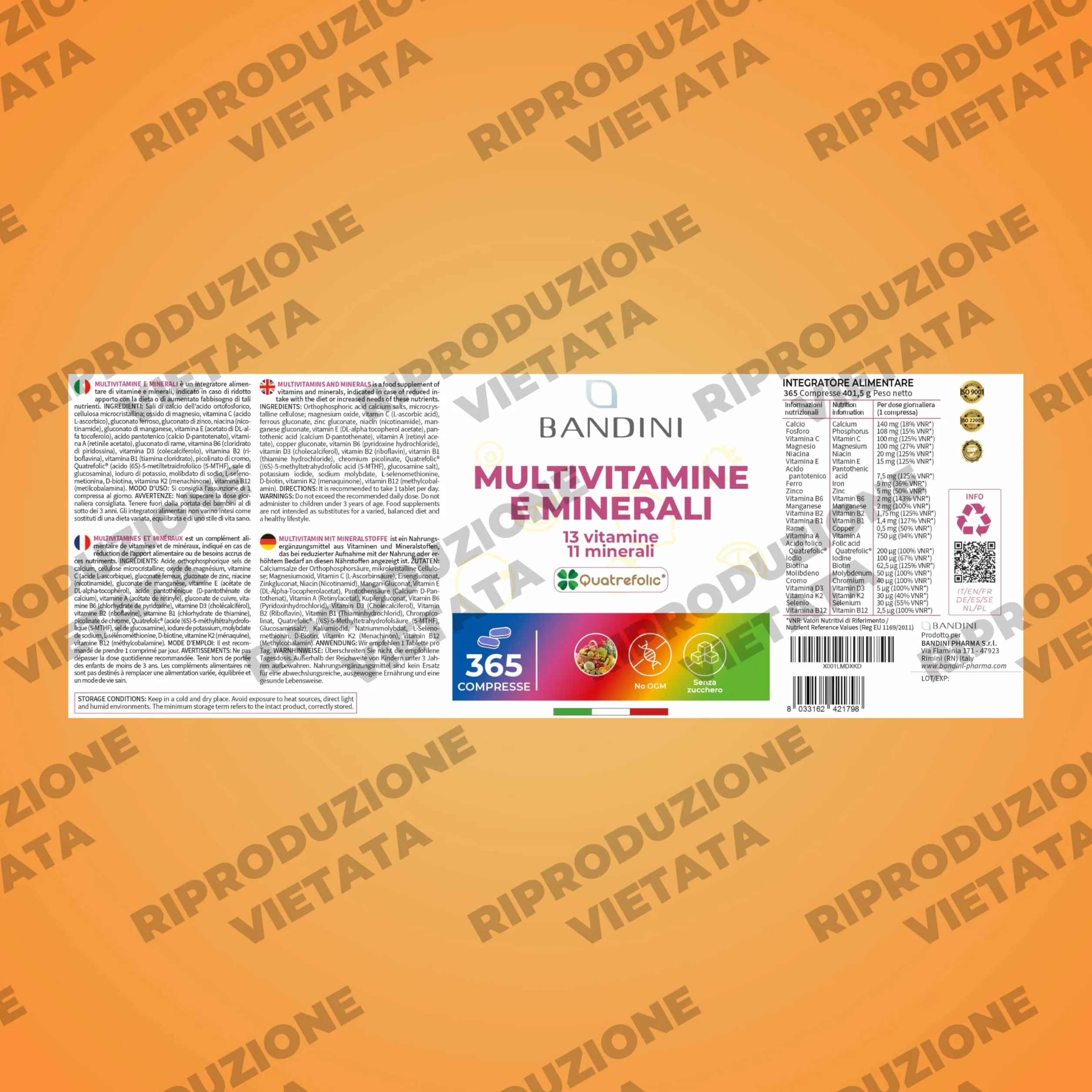 Bandini Multivitaminico Completo 365 compresse Integratore Multivitamin Complex 13 Vitamine 11 Minerali Uomo Donna Prodotto Italia