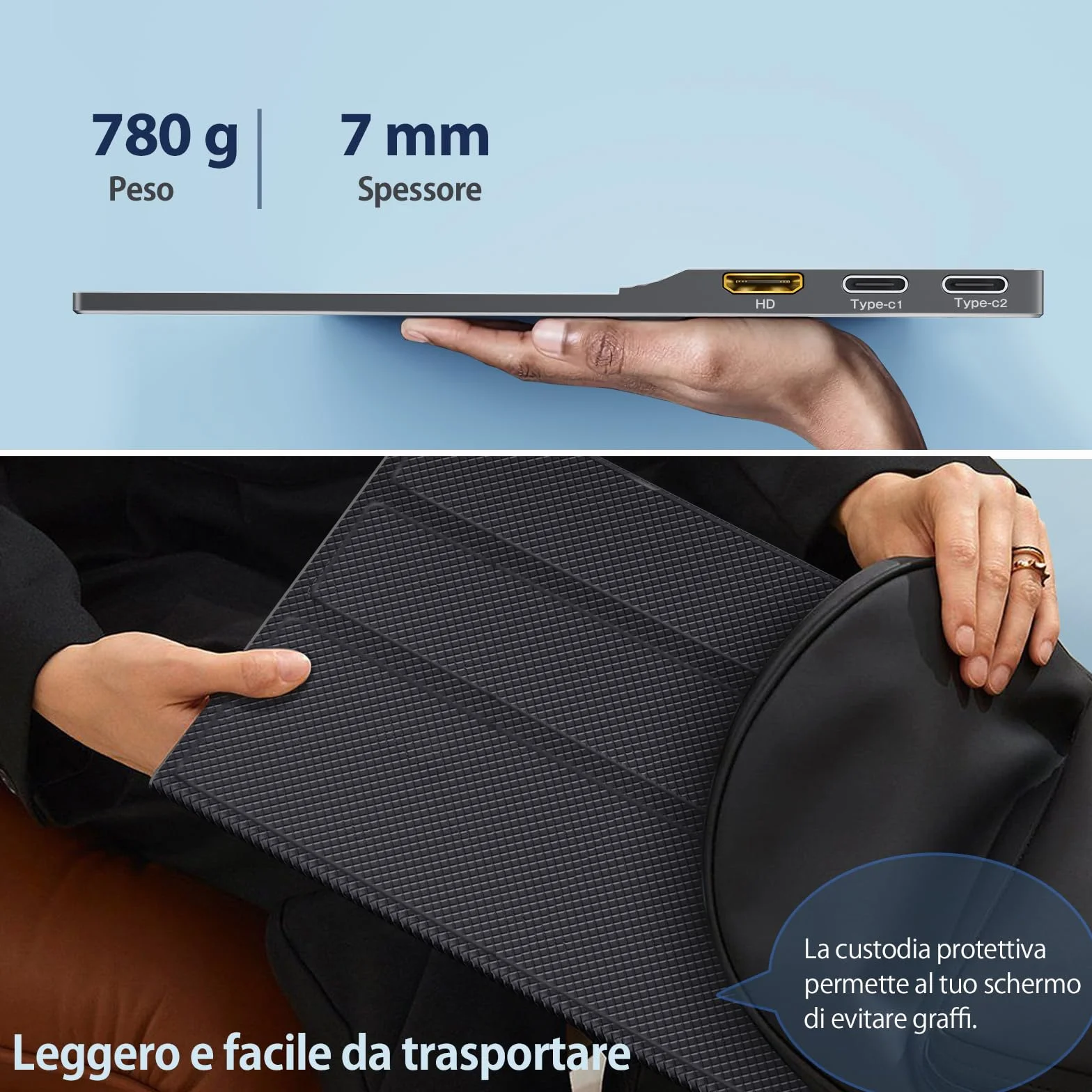 Monitor Portatile, 15.6'' IPS FHD 1920x1080 con HDR, Sottile e Leggero, USB-C Tipo C HDMI Display con Altoparlanti, Compatibile con PC Laptop Xbox PS4/5 MacBook