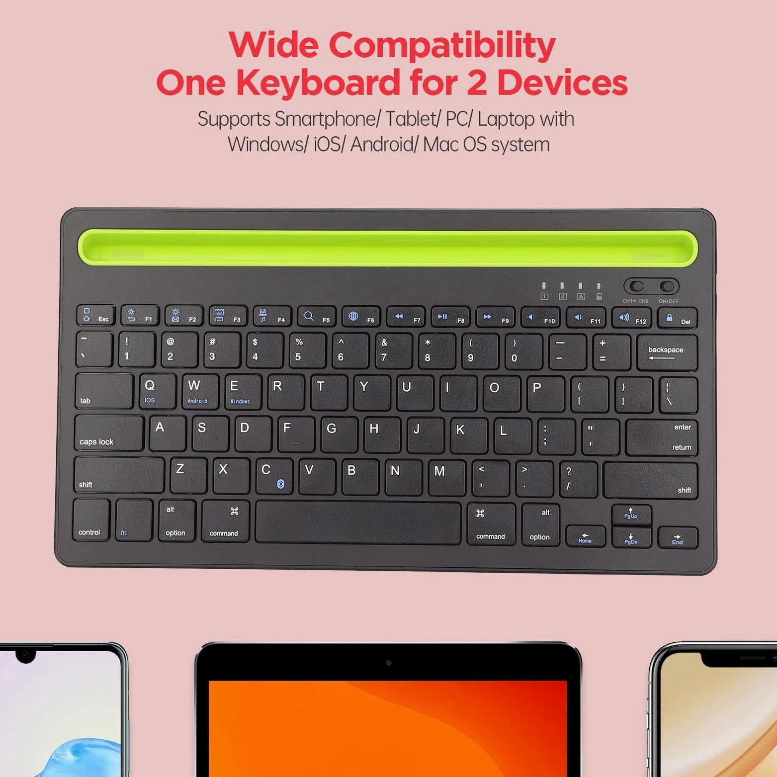 Tastiera Bluetooth Multidispositivo, Tastiera Bluetooth Universale Supporto per Cellulare Integrato Multidispositivo Tastiera Wireless per Windows, Tastierino Numerico Connetti Fino