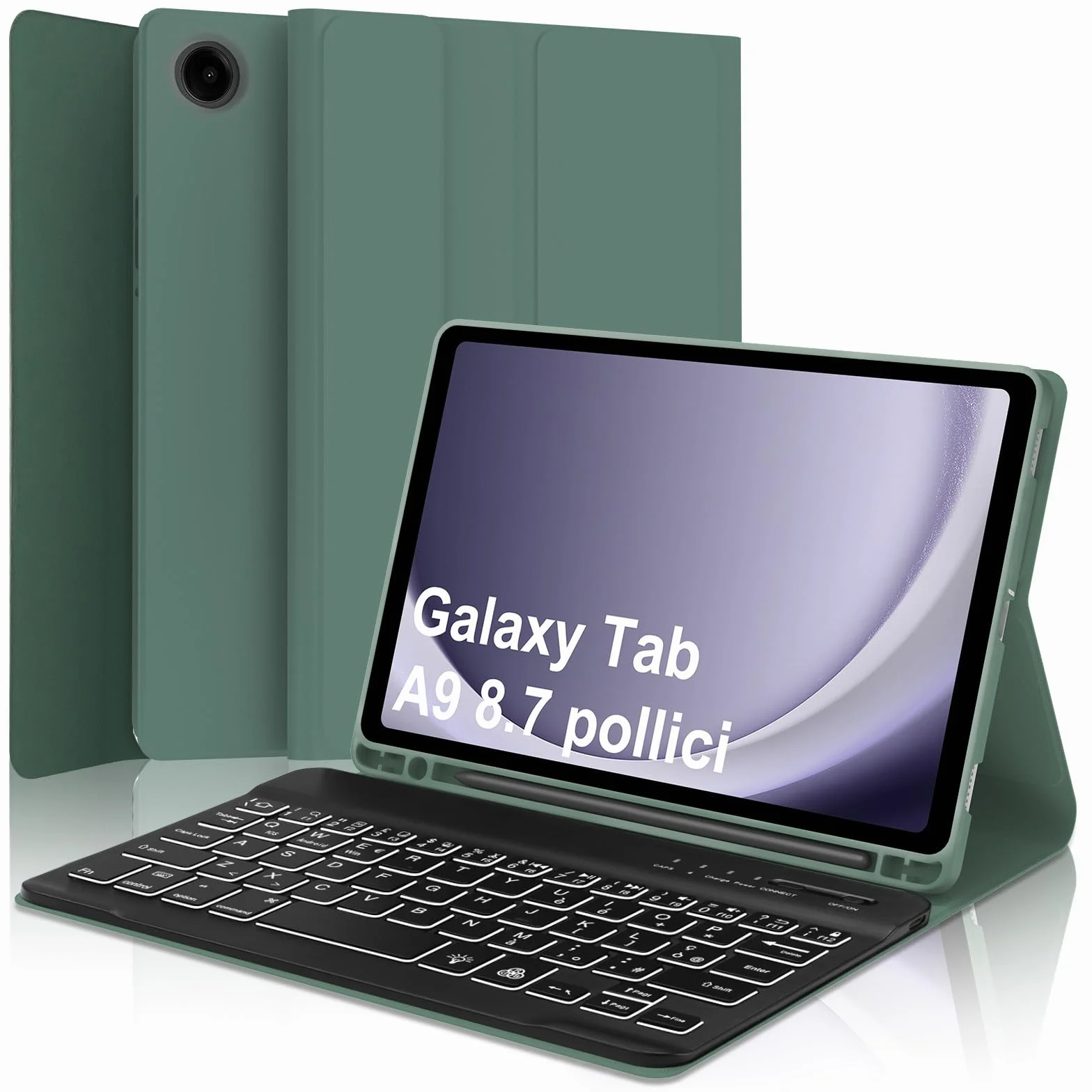 WINCHKING Cover Tastiera per Samsung Galaxy Tab A9 8.7", Italiano Bluetooth Rimovibile Retroilluminata Tastiera per Samsung Galaxy A9 Tablet 8.7 pollici 2023, Verde