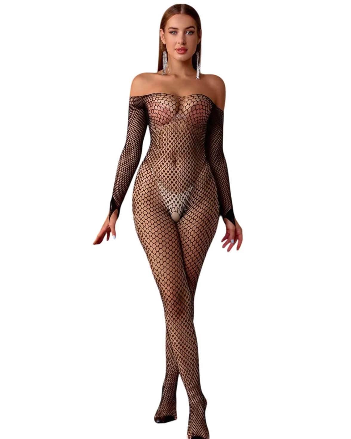 Calze a rete da pesce sexy per donna - Nero elasticizzato scollo rotondo per feste e club