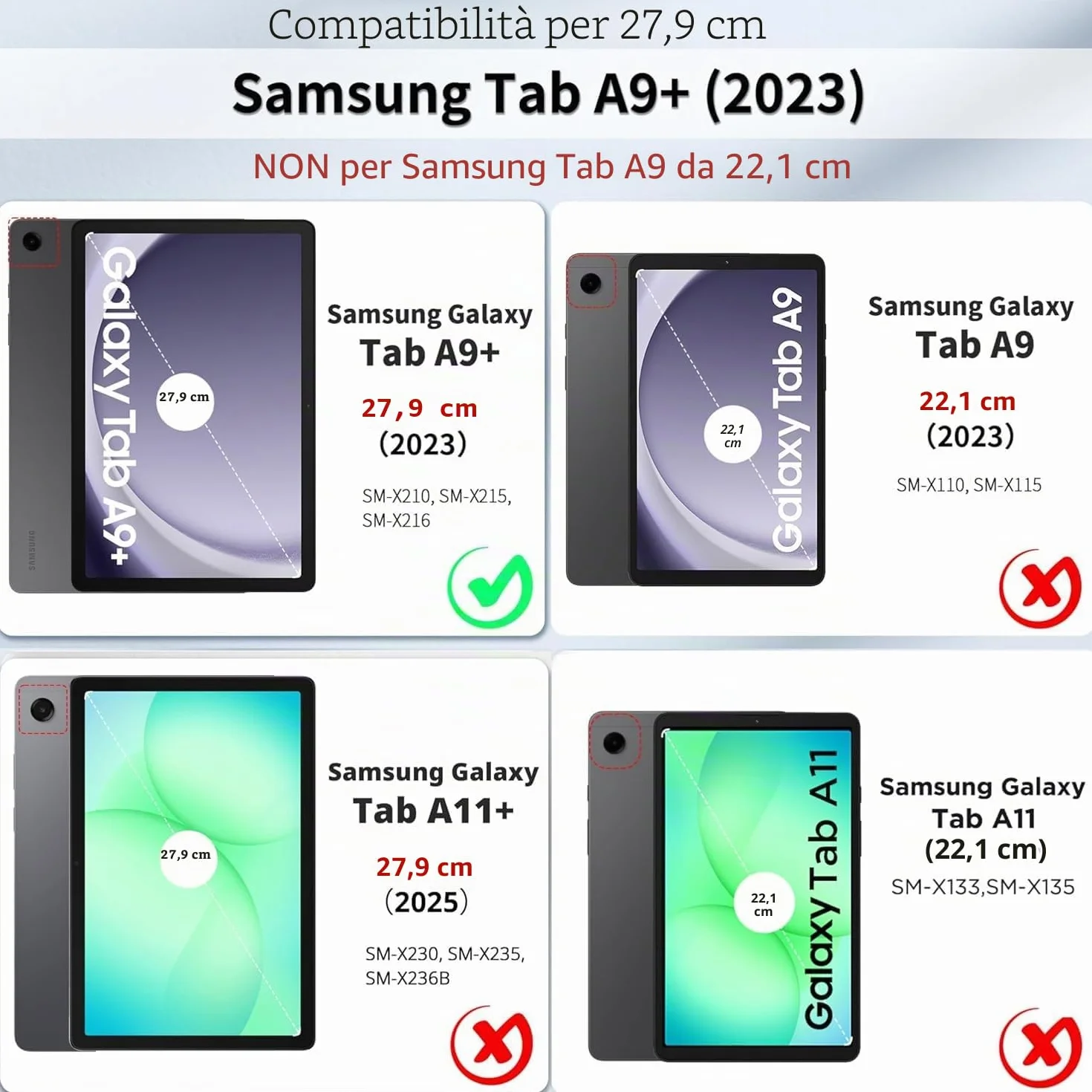 Custodia Compatibile Samsung Galaxy Tab A9+ Plus 11 Pollici 2023 SM-X210 X215 X216 Nero