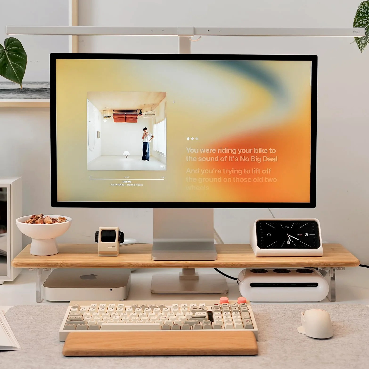 Supporto per monitor in bambù con gambe in acrilico per scrivania, 80 cm, supporto per PC, computer, laptop, stampanti, altoparlanti (naturale)