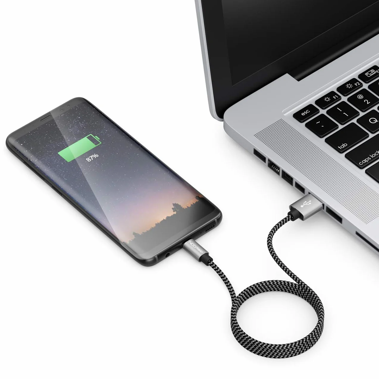 deleyCON 3,0m Cavo Micro USB in Nylon Cavo di Ricarica e Dati con Connettori in Metallo per Ricarica e Sincronizzazione Telefono Smartphone Tablet
