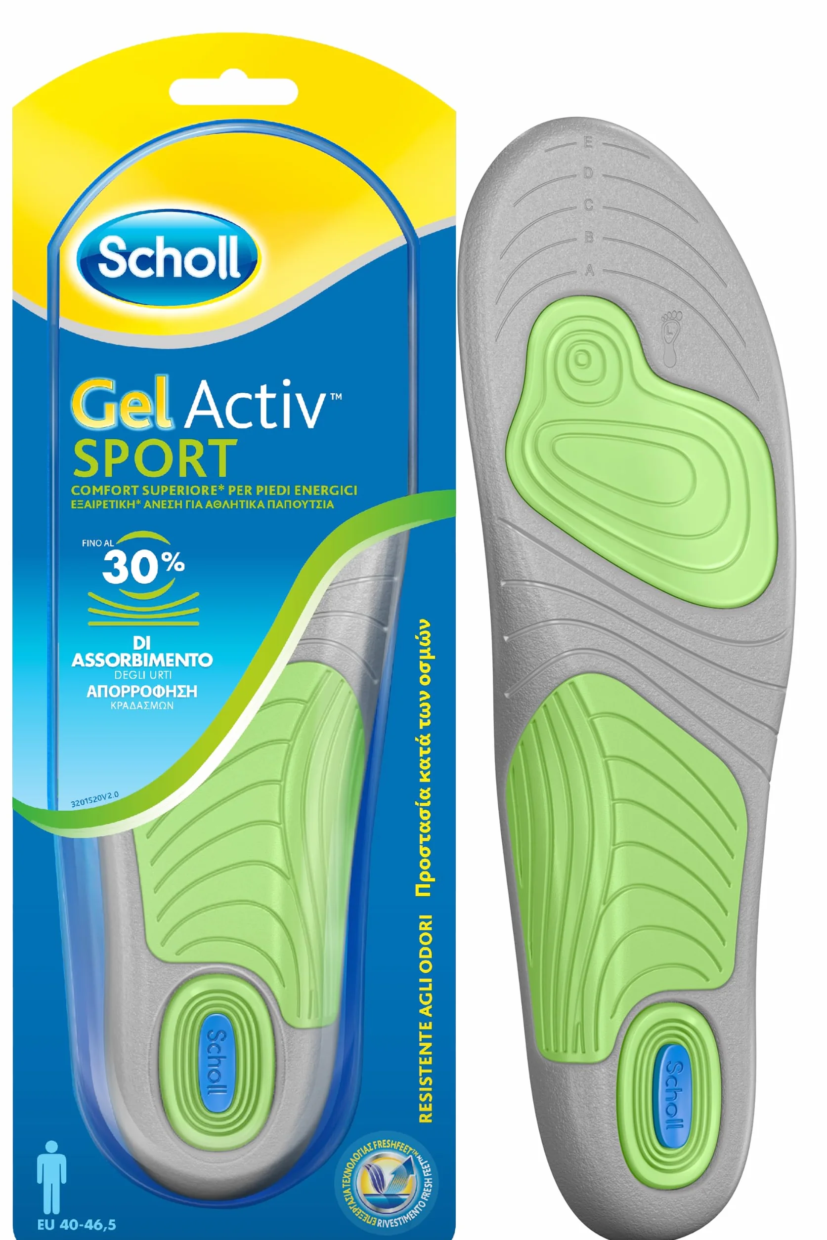 Scholl Solette Sportive Uomo Antiodore Ammortizzazione Assorbimento Urti Taglia 40-46.5 1 Paio