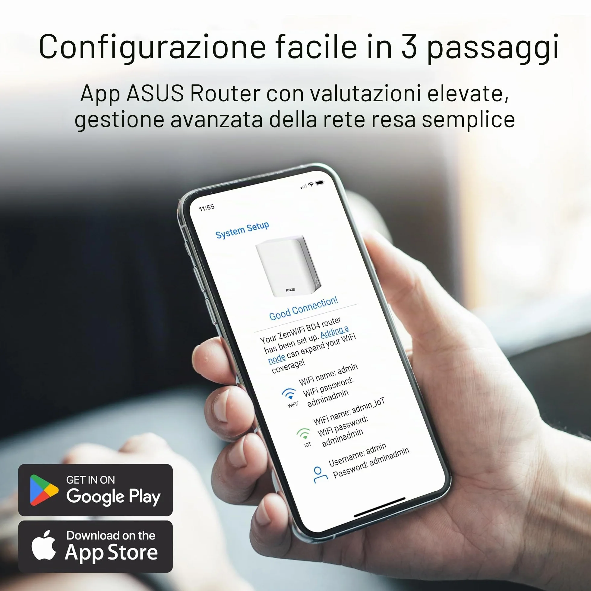 ASUS ZenWiFi BD4 2- Per Modem Operatore e ONT, Mesh WiFi 7 a doppia banda, 3600 Mbps, Copertura 470 m², Due porte 2,5 G, Controlli di sicurezza e Parental Control, Smart Home SSIDs, 2 Pezzi, Bianco